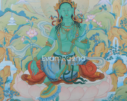 High-Quality Mother Green Tara Thangka Print | Goddess of Compassion | Buddhist Gifts