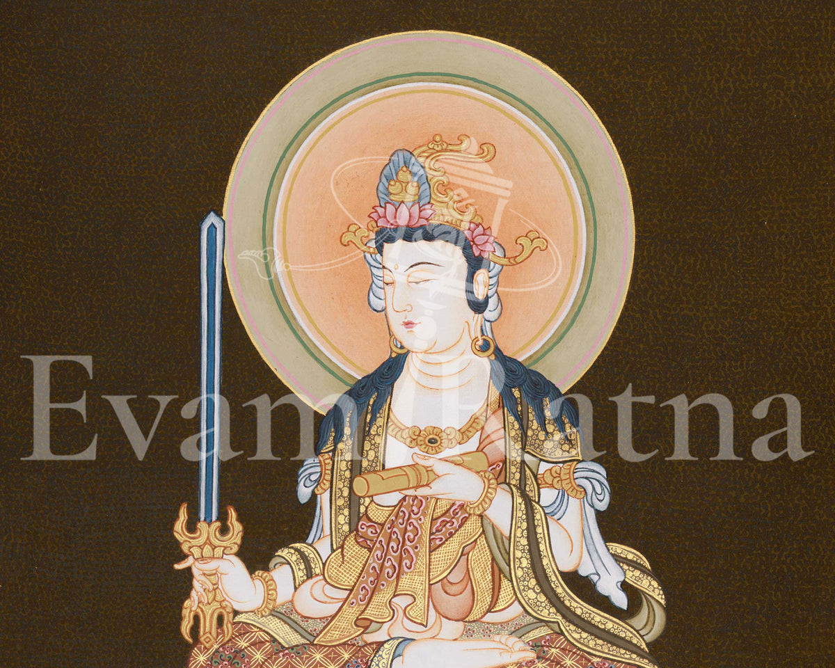 Manjushri Wisdom Painting | A Sacred Japanese Style Artwork of the Bodhisattva of Insight