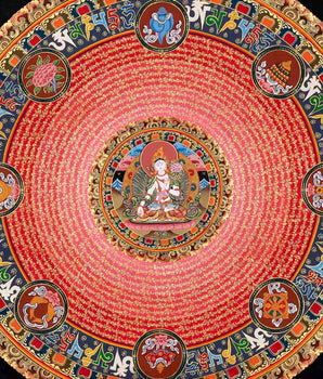 White Tara Mantra Mandala Thangka | Sacred Thangka Painting