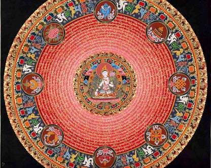 White Tara Mantra Mandala Thangka | Sacred Thangka Painting