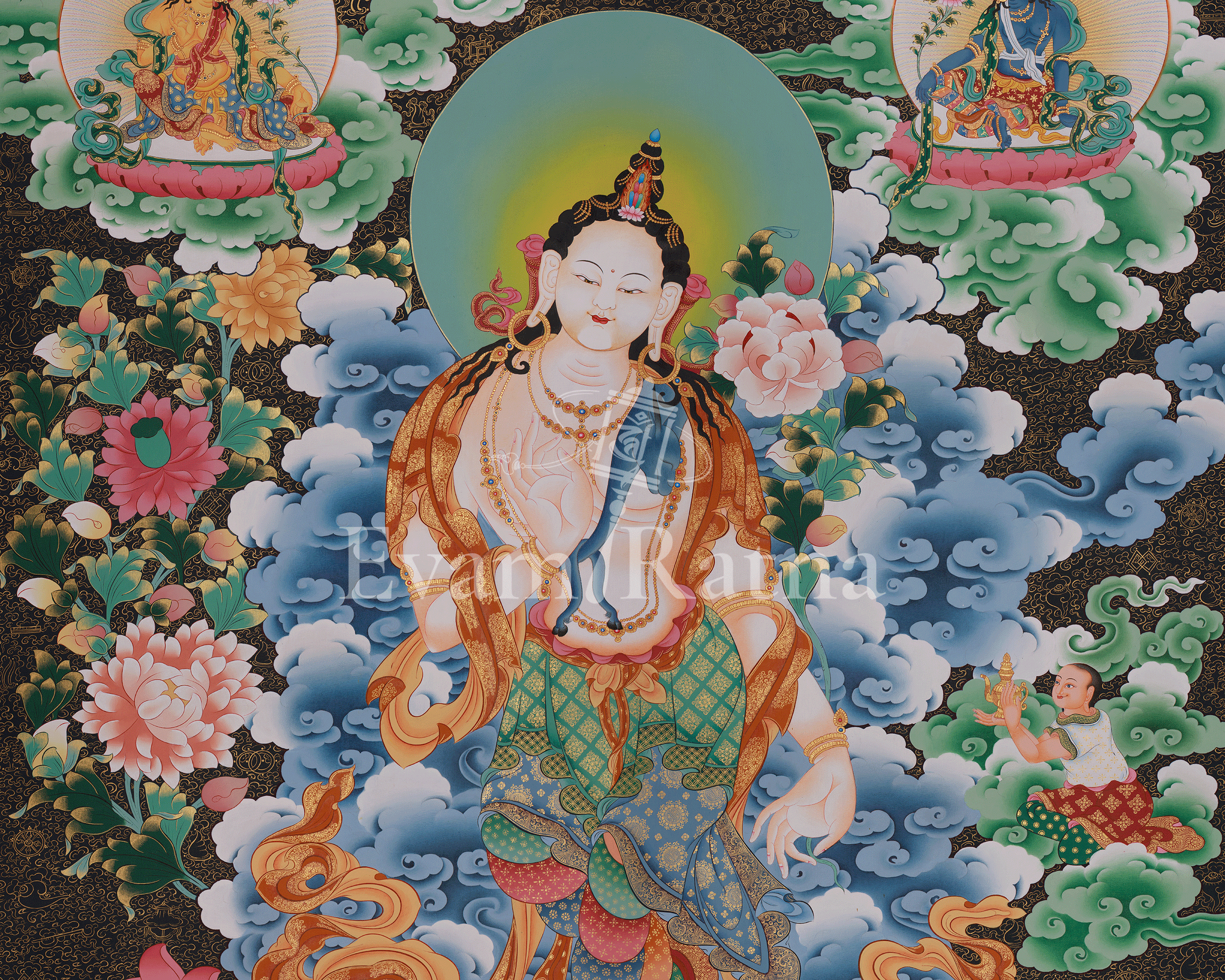Divine Standing Chenrezig Thangka | Embodiment of Compassion