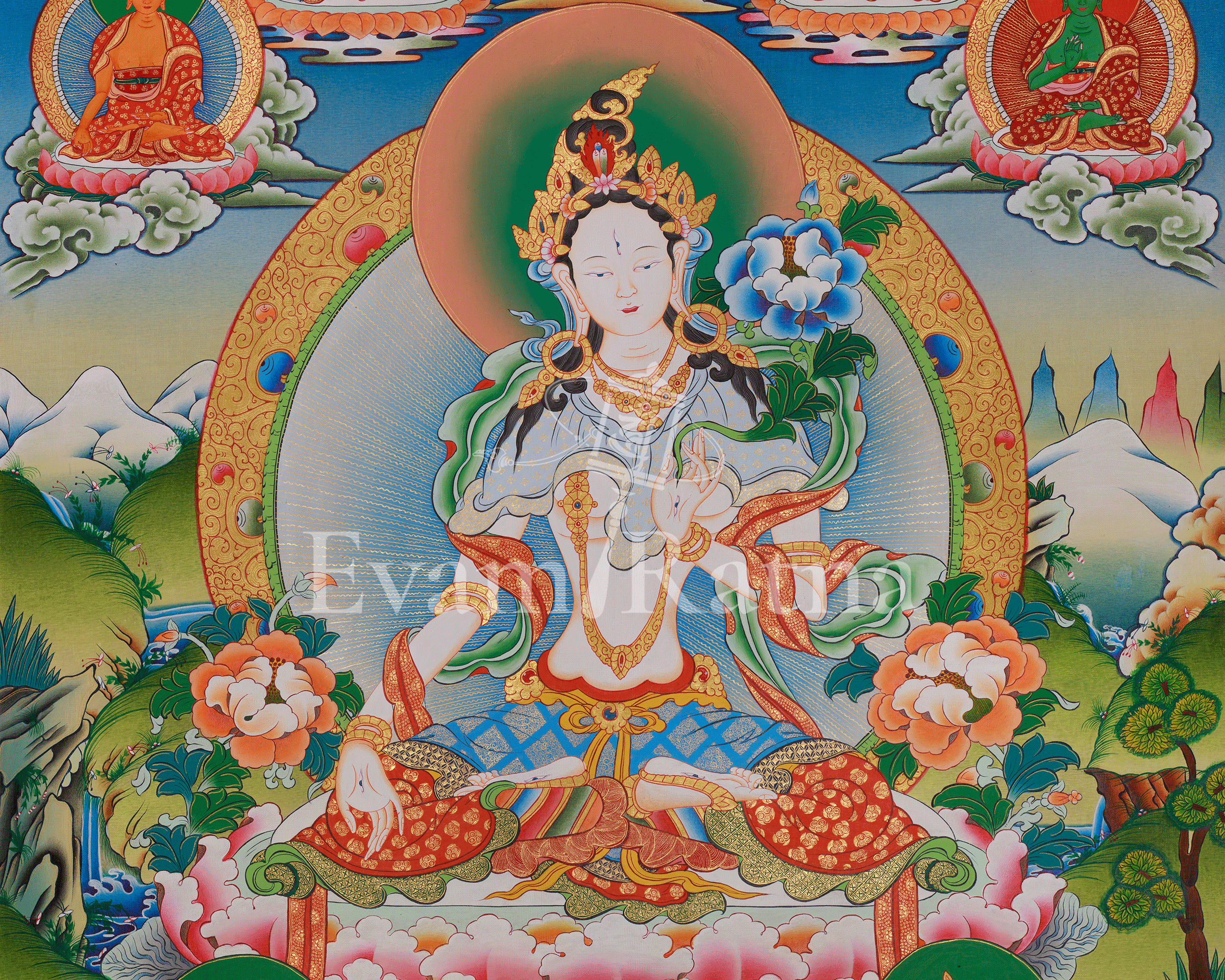 Sacred Thangka of White Tara | Revered Female Buddha In  Vajrayana Buddhism