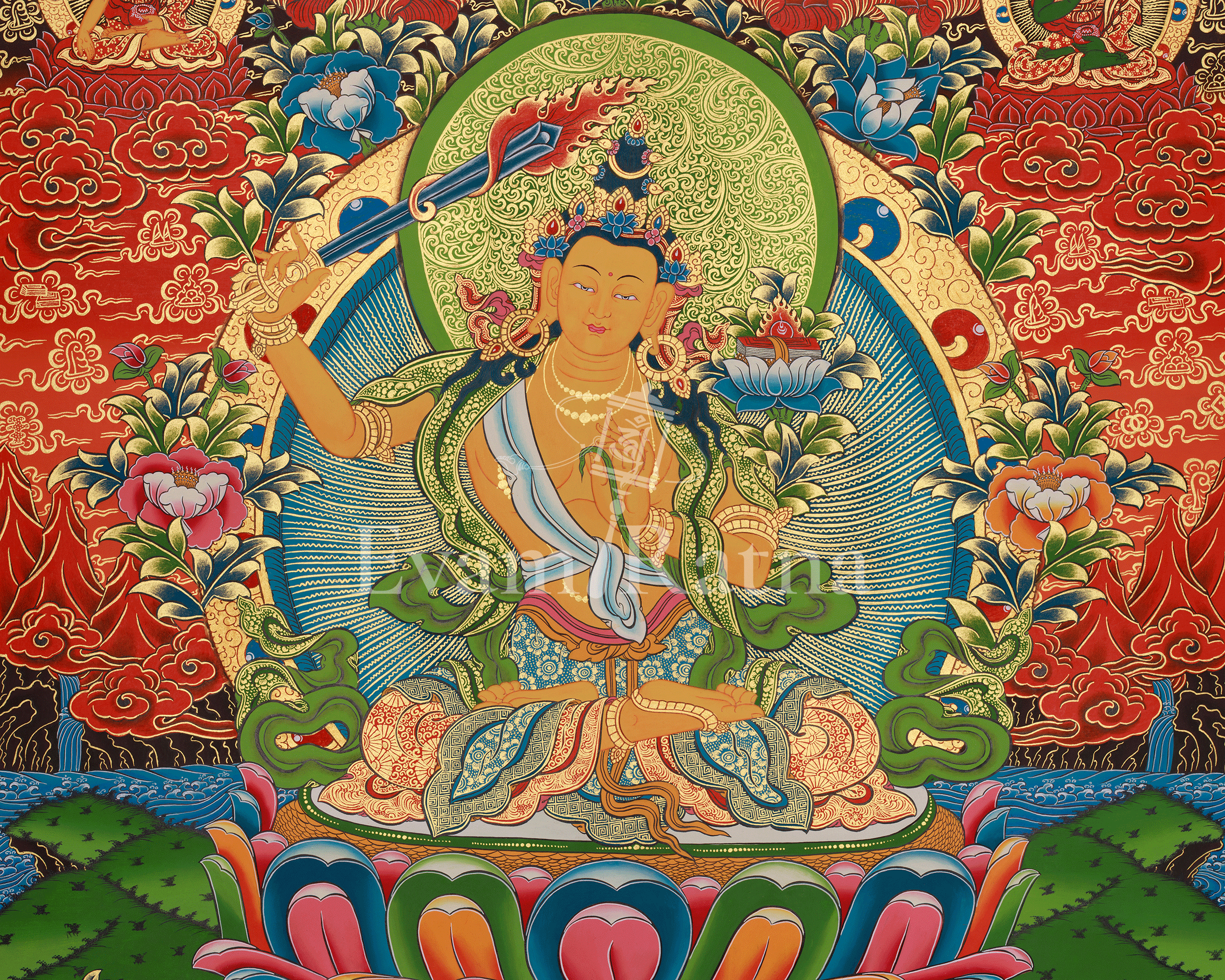 Himalayan Art of Manjushri | Sacred Thangka of Wisdom and Enlightened Clarity