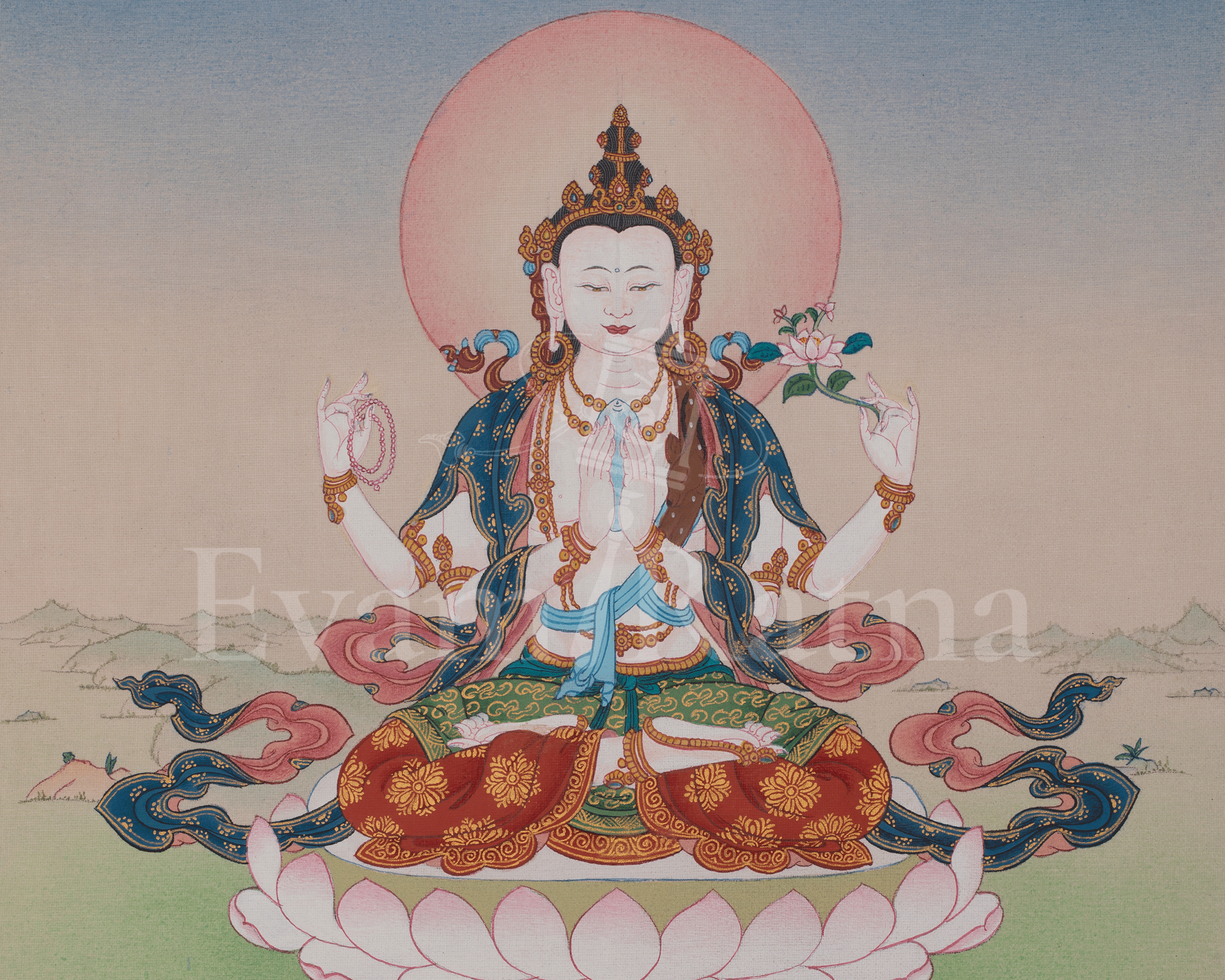Bodhisattva Chenrezig Artwork | Tibetan Compassion Thangka | Embodiment of Universal Love