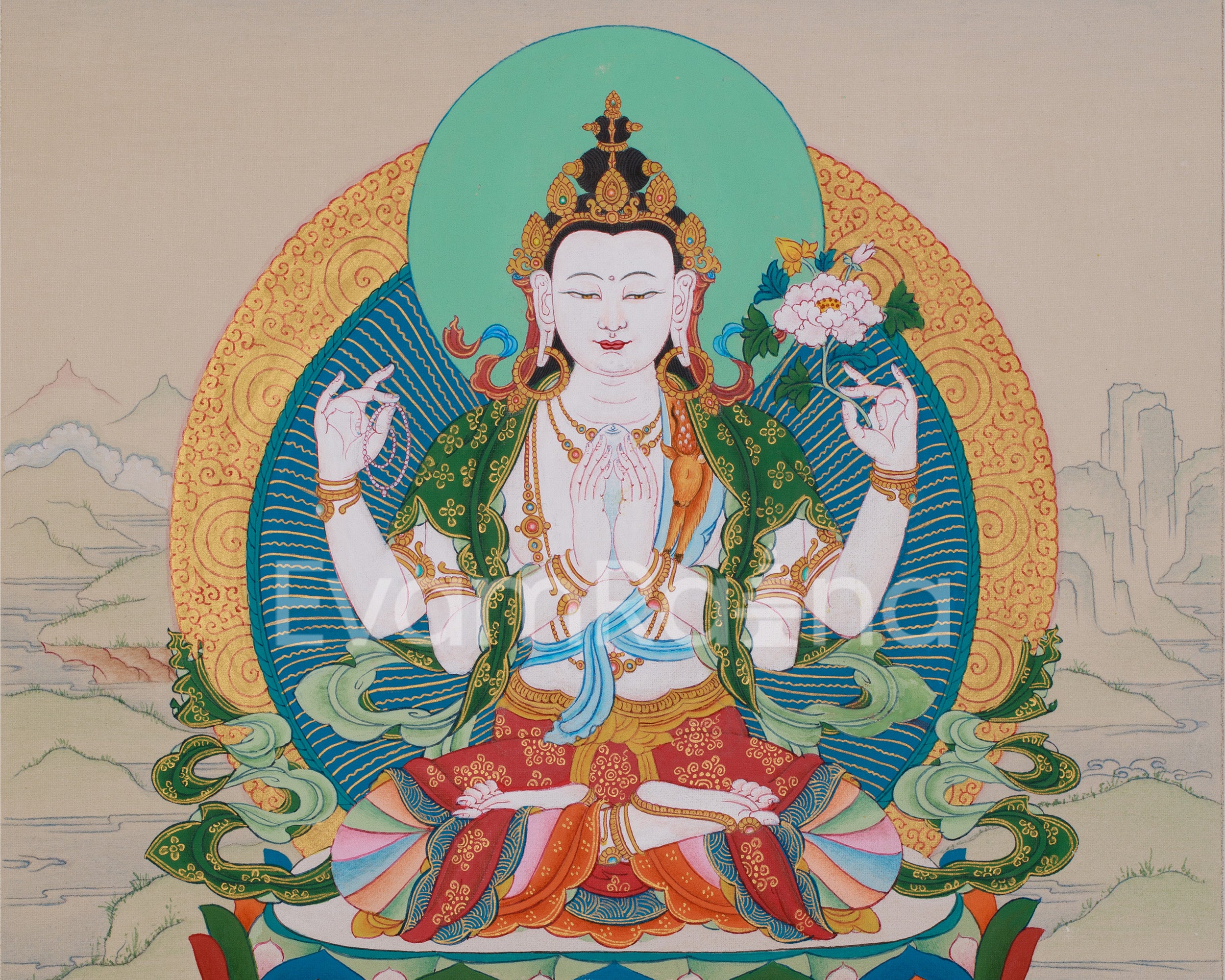 33cm Compassion Buddha, Chenrezig Painting | Bodhisattva of Infinite Mercy