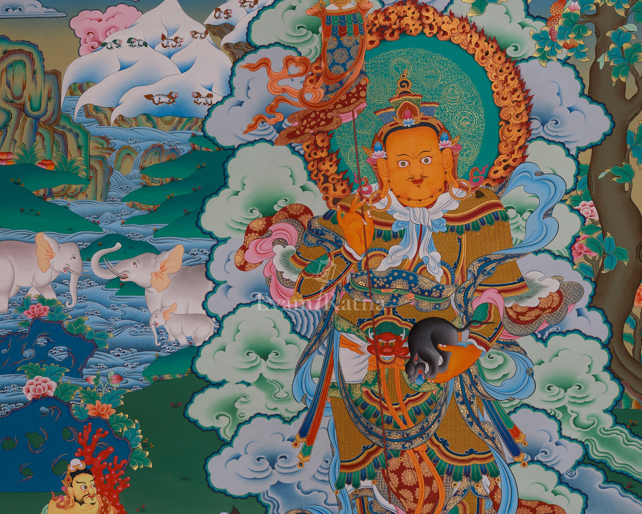 Traditional Thangka of Vaisravana | Tibetan Wealth God | Protector Deity