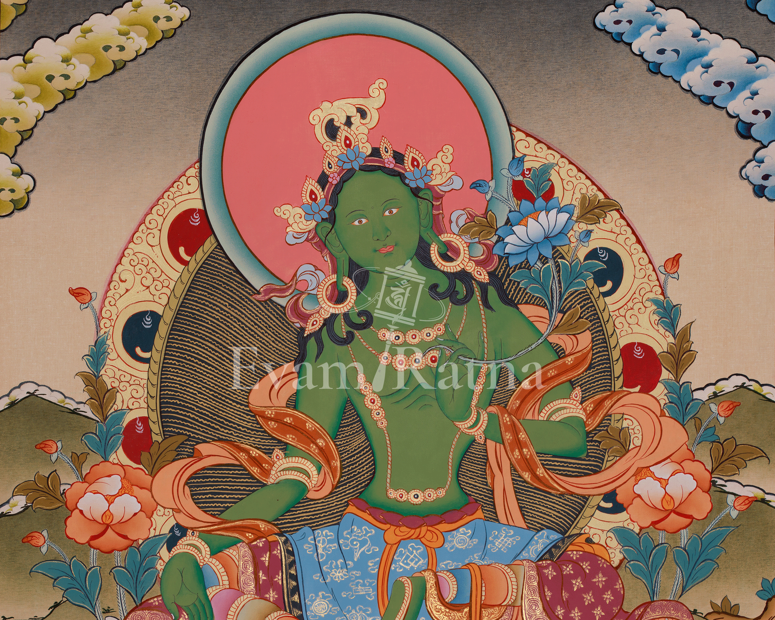 Beautiful Green Tara Thangka | Swift Compassion and Protection Deity