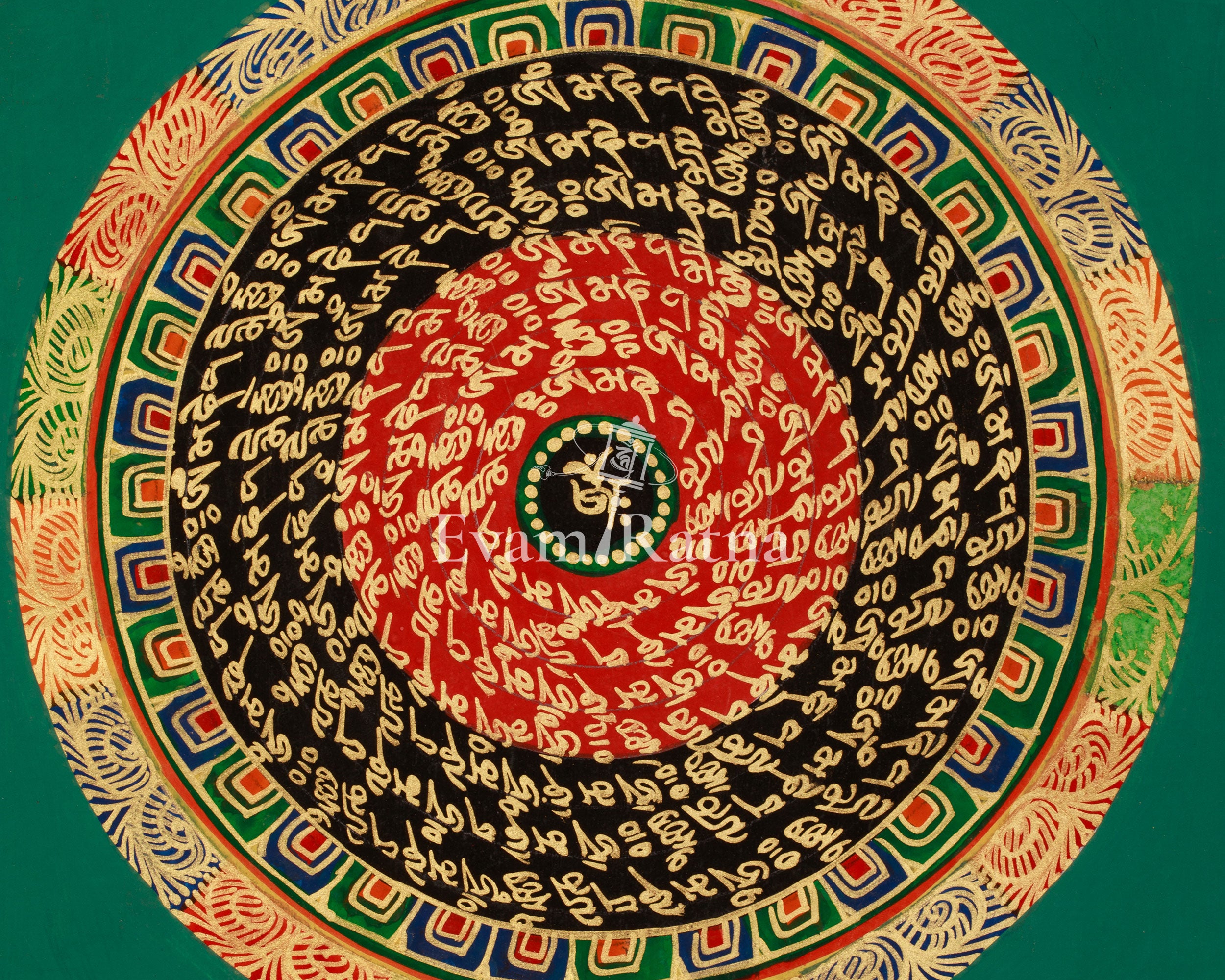 Hand-Painted Tibetan Mantra Mandala | Home Decor | Mindfulness Meditation Artwork