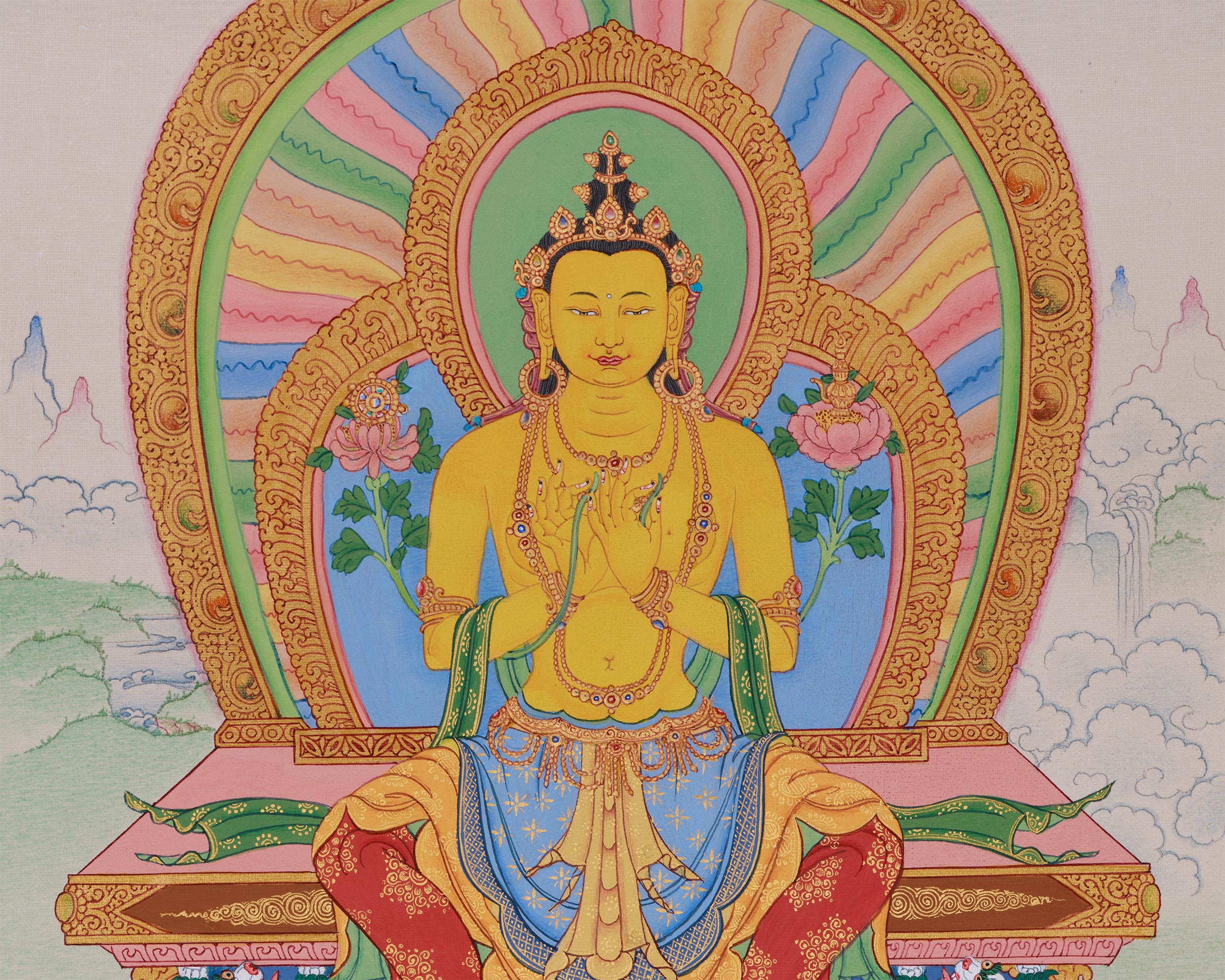 13 Inch Maitreya Buddha Thangka | Traditional Karma Gadri Style