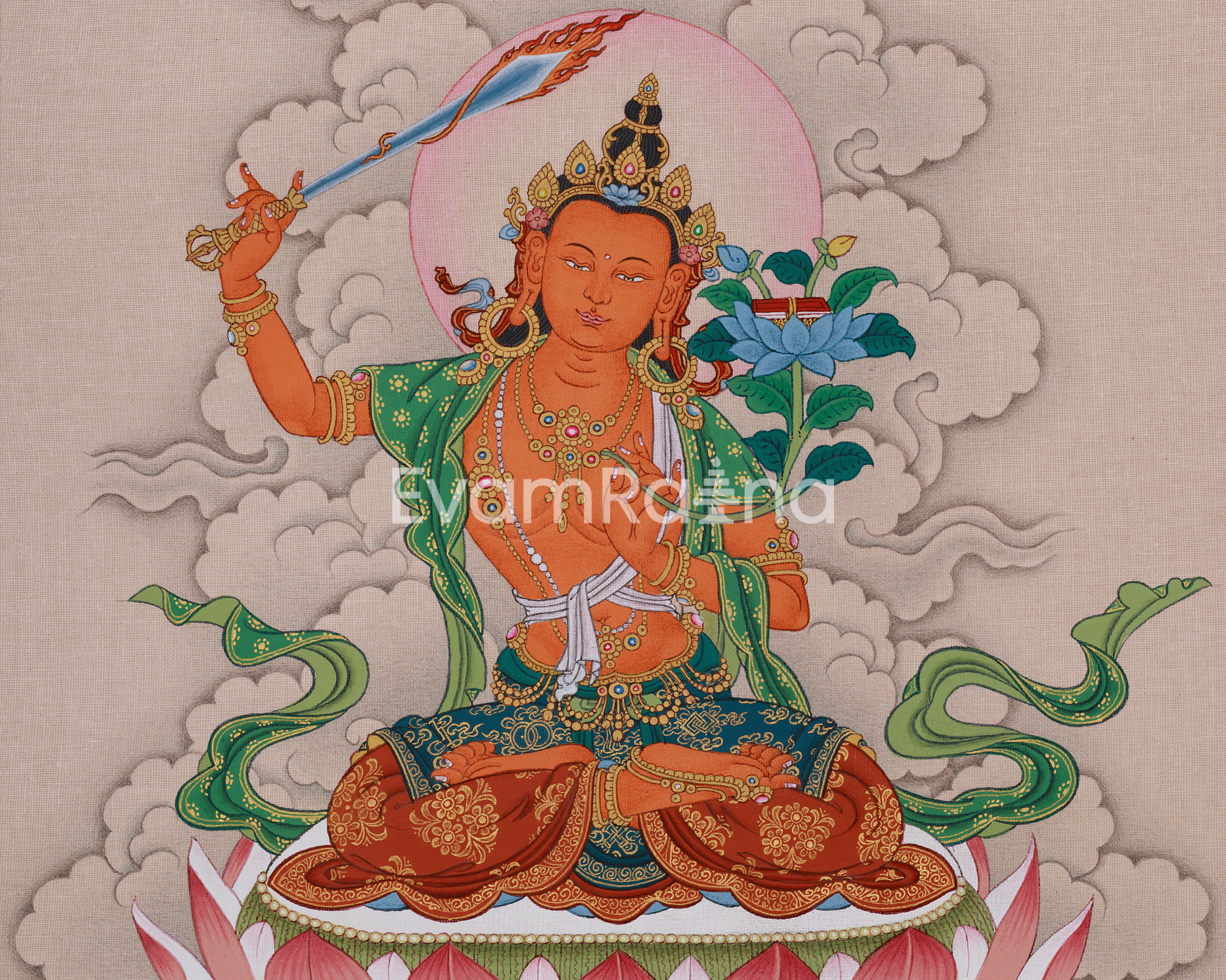 Manjushri Bodhisattva of Wisdom Deity Thangka | God of Swords