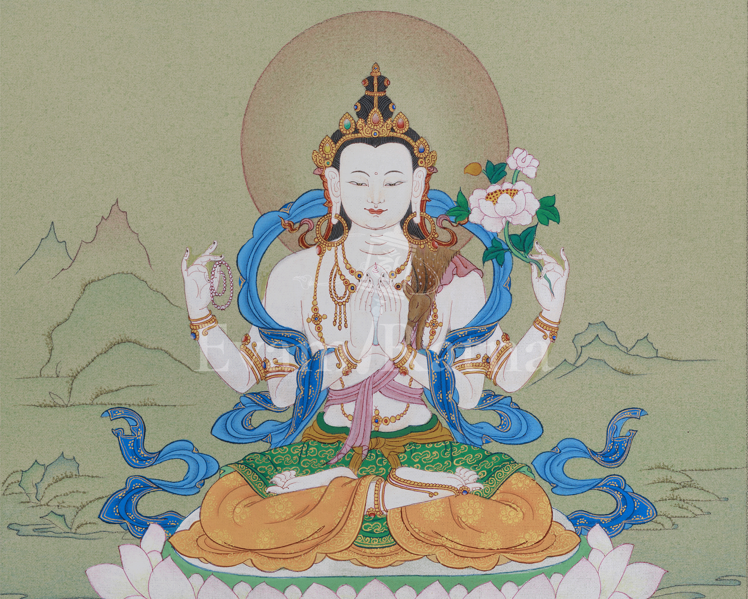 Traditional Art of Four-Armed Chenrezig | Bodhisattva of Boundless Compassion