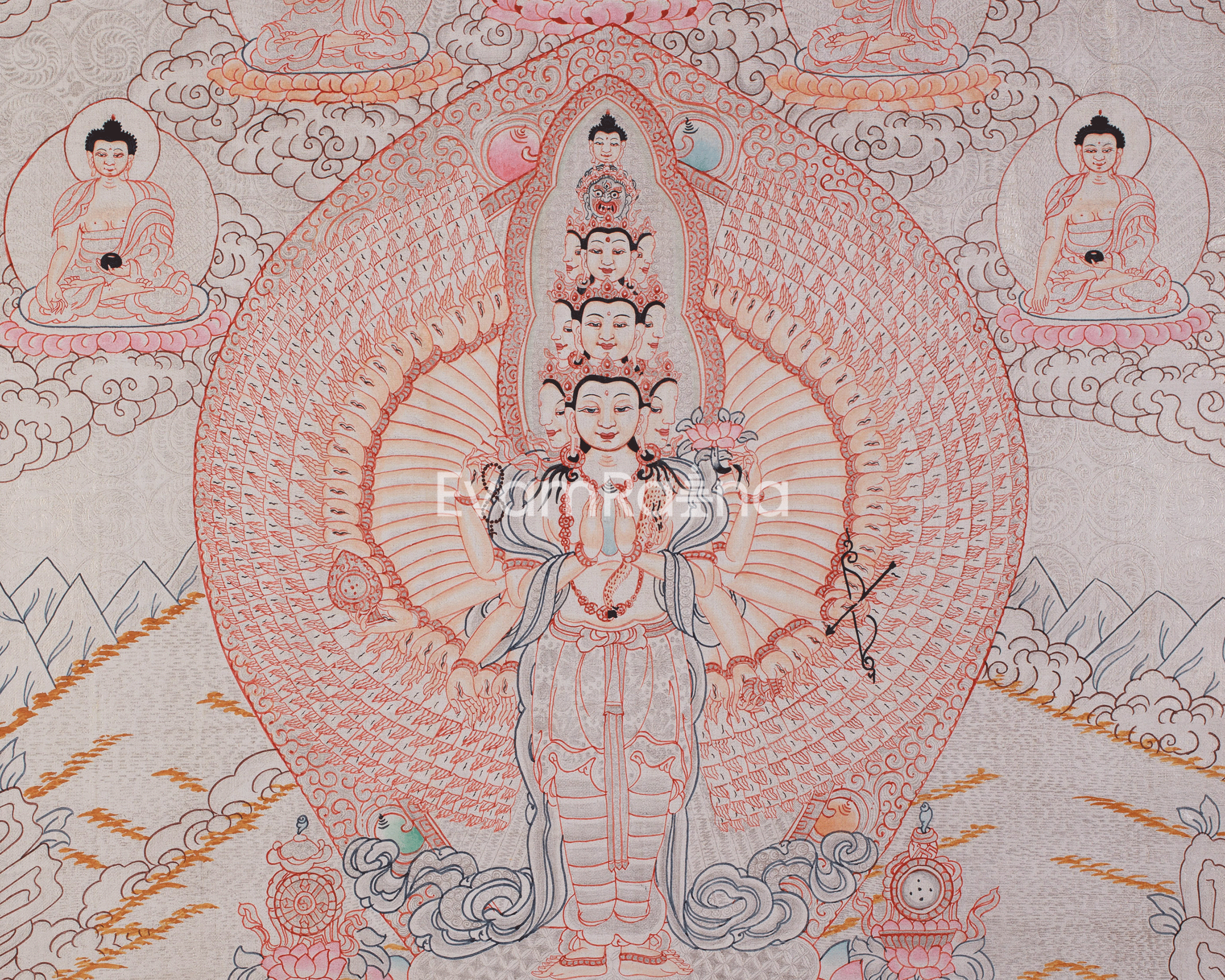 Sacred Art Of 1000 Armed Chenrezig | Avalokiteshvara Thangka | Spiritual Artwork