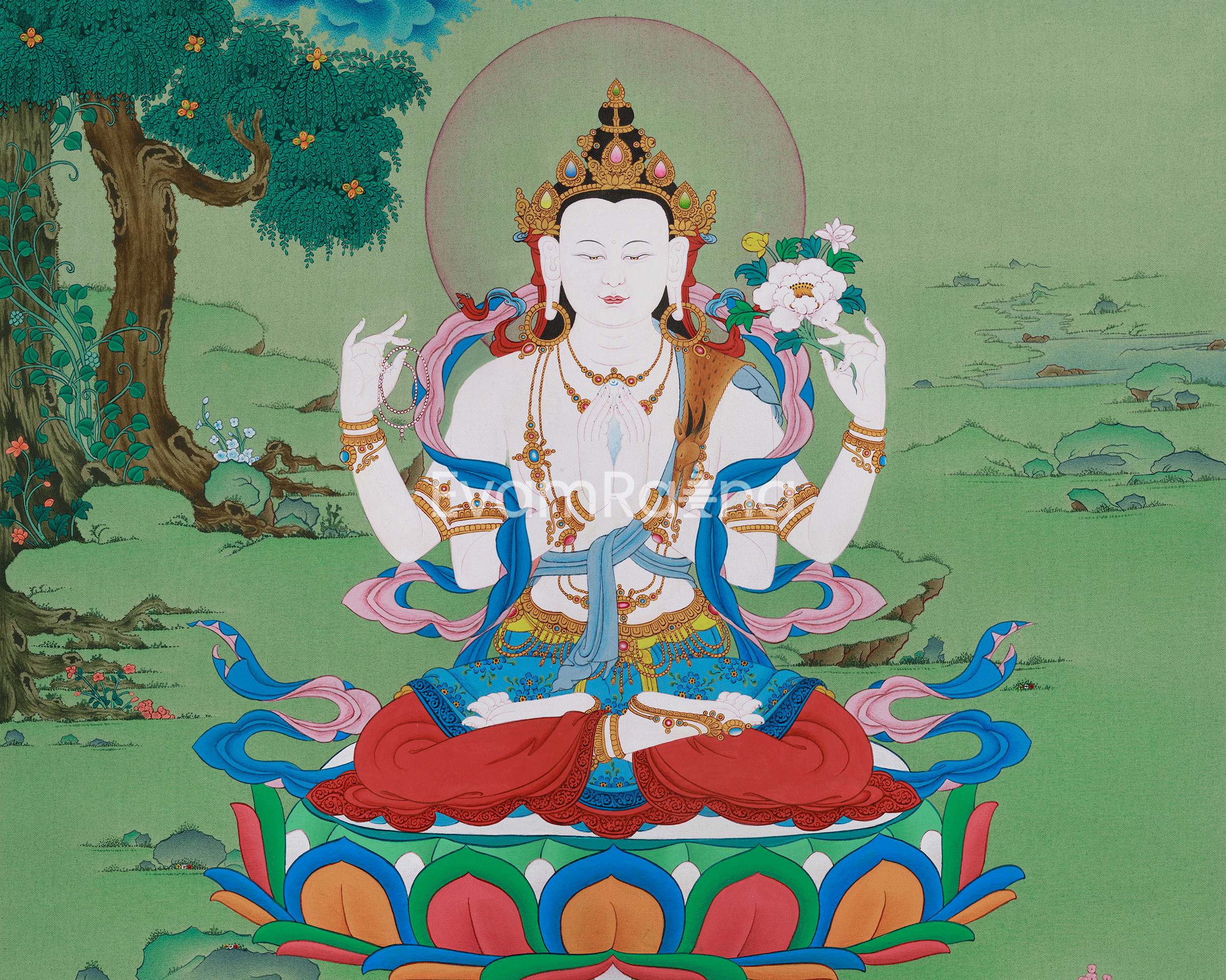 Chenrezig, The Compassionate Buddha Thangka | Avalokiteshvara Artwork