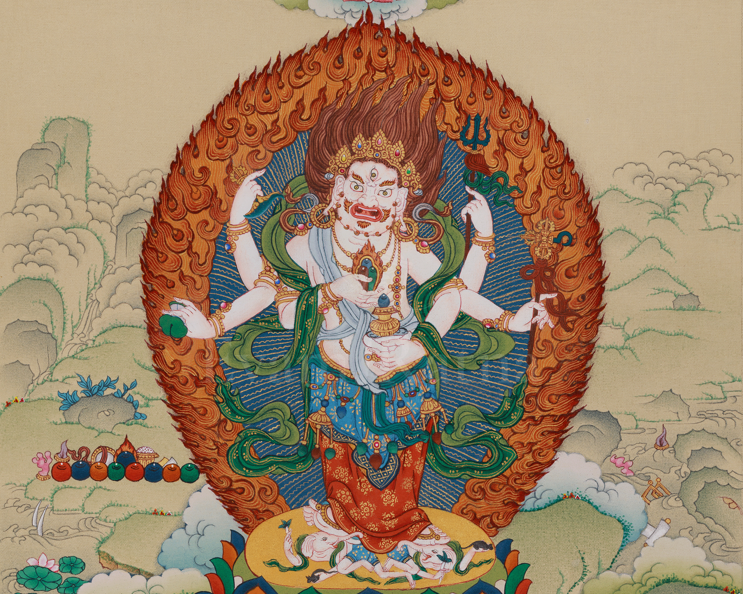 White Mahakala with Vajradharma Thangka | Representing Guardian Deities