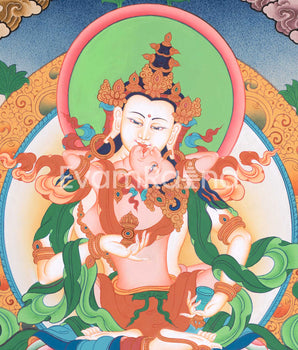 Vajrasattva with Consort Thangka Art | Traditional Yab-Yum Painting | Religious Decors