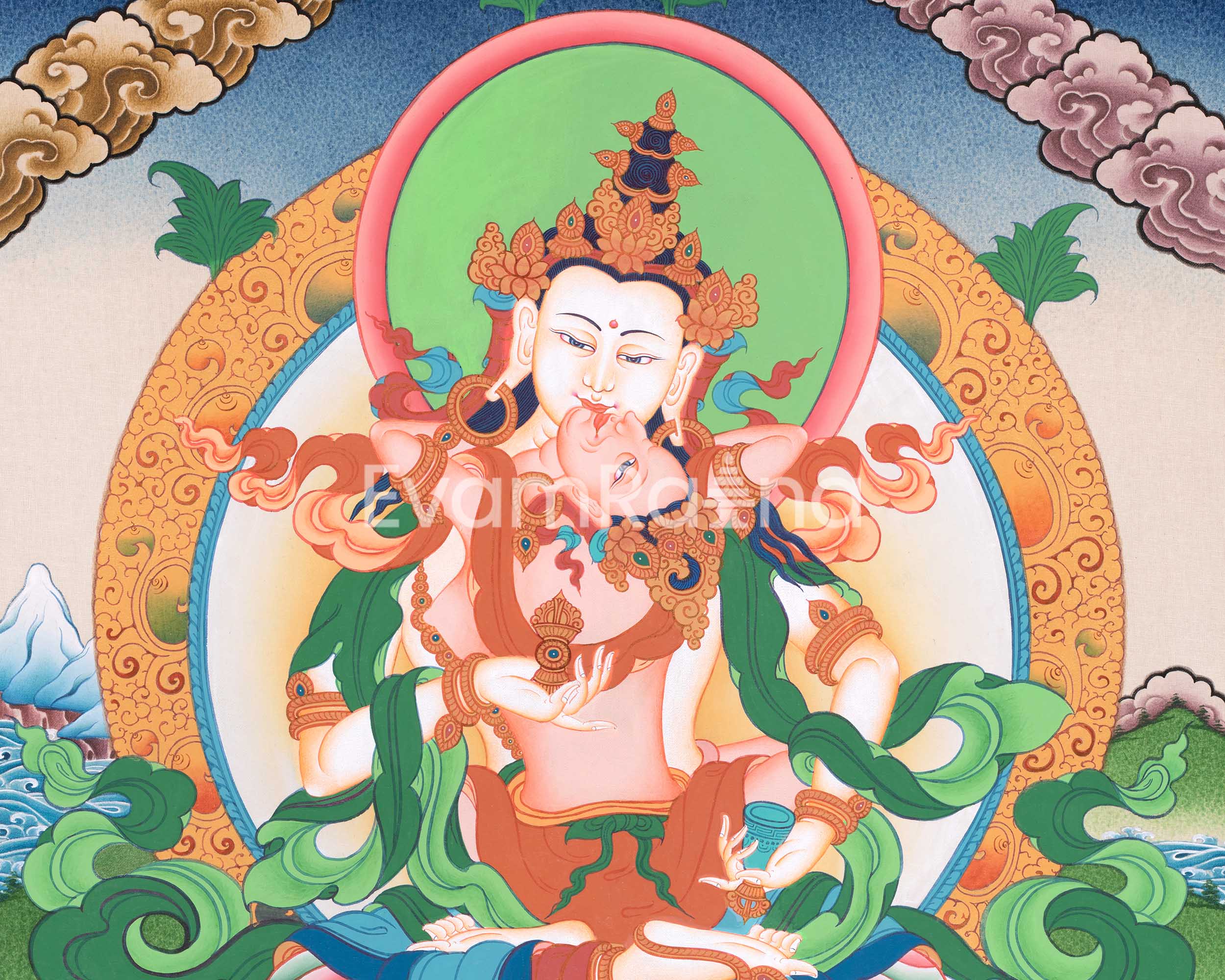 Vajrasattva with Consort Thangka Art | Traditional Yab-Yum Painting | Religious Decors