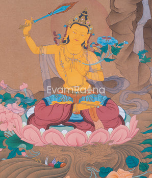 Bodhisattva Of Wisdom Manjushri Thangka Print | Manjushree For Wall Decor | Tibetan Buddhism
