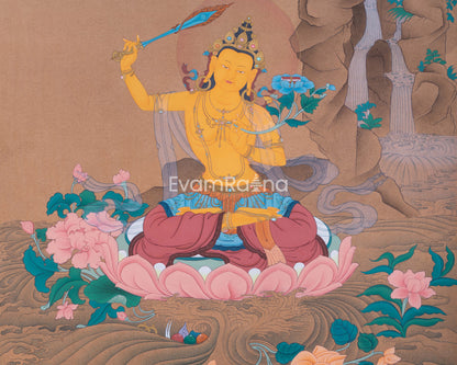 Bodhisattva Of Wisdom Manjushri Thangka Print | Manjushree For Wall Decor | Tibetan Buddhism