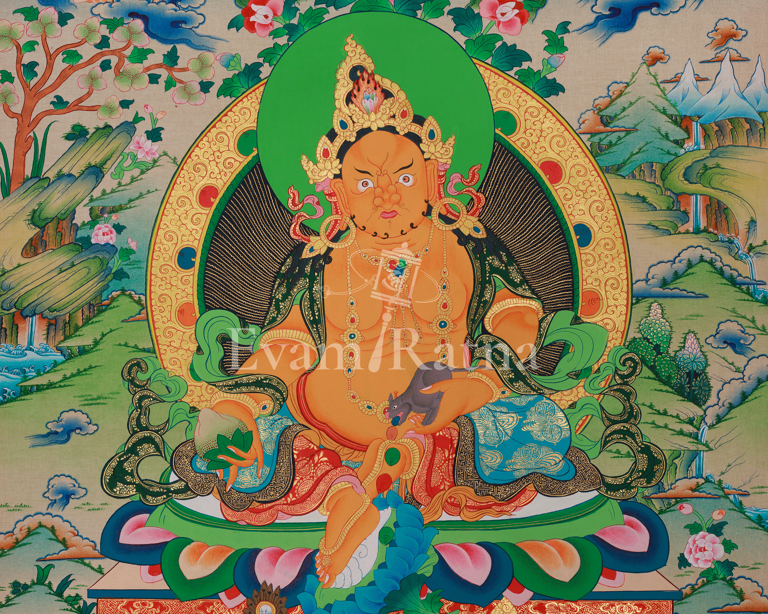 Spiritual Wealth Deity Dzambhala Thangka | Icon of Prosperity