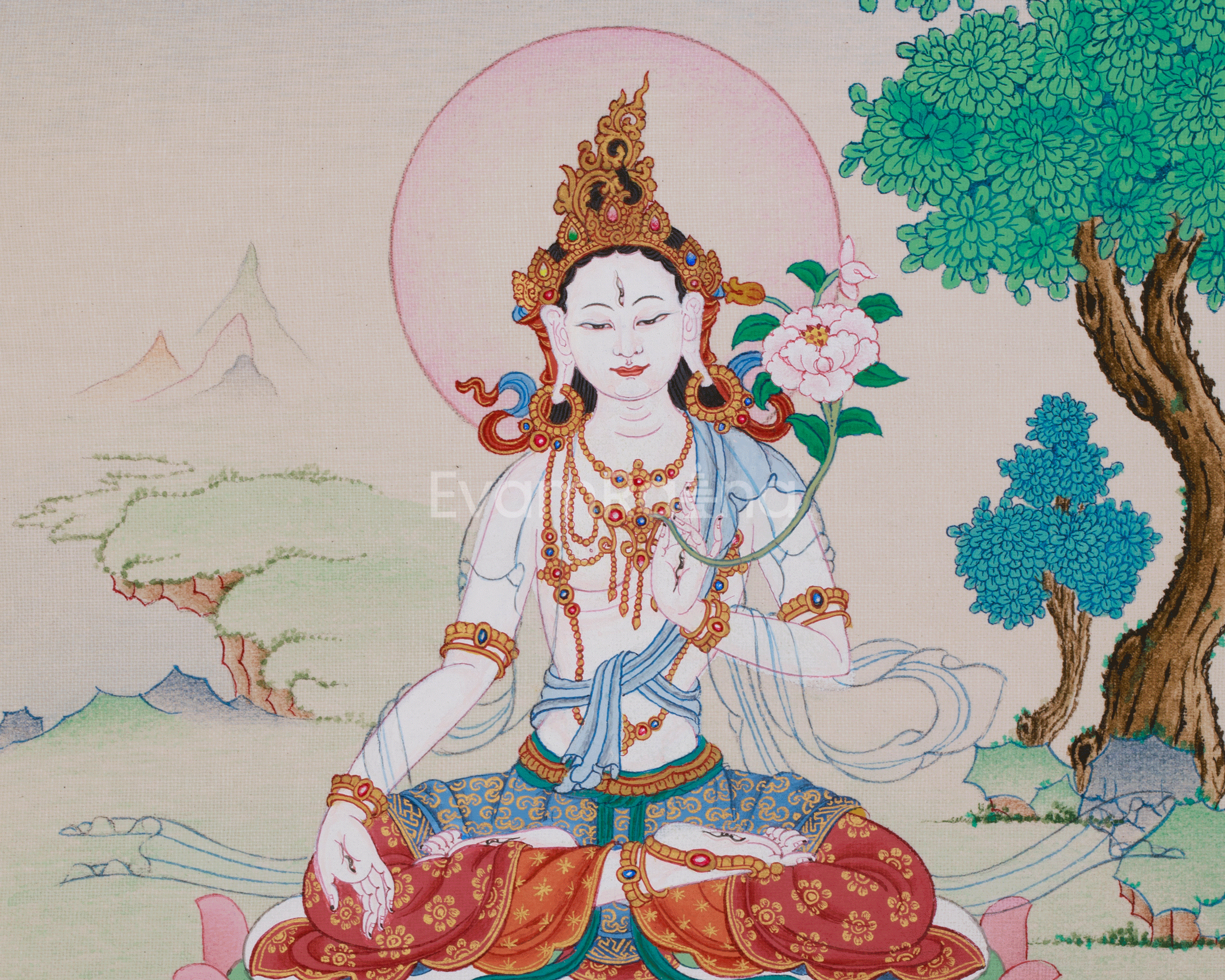 Peaceful Sita Tara Thangka | Compassion, Healing & Longevity Deity