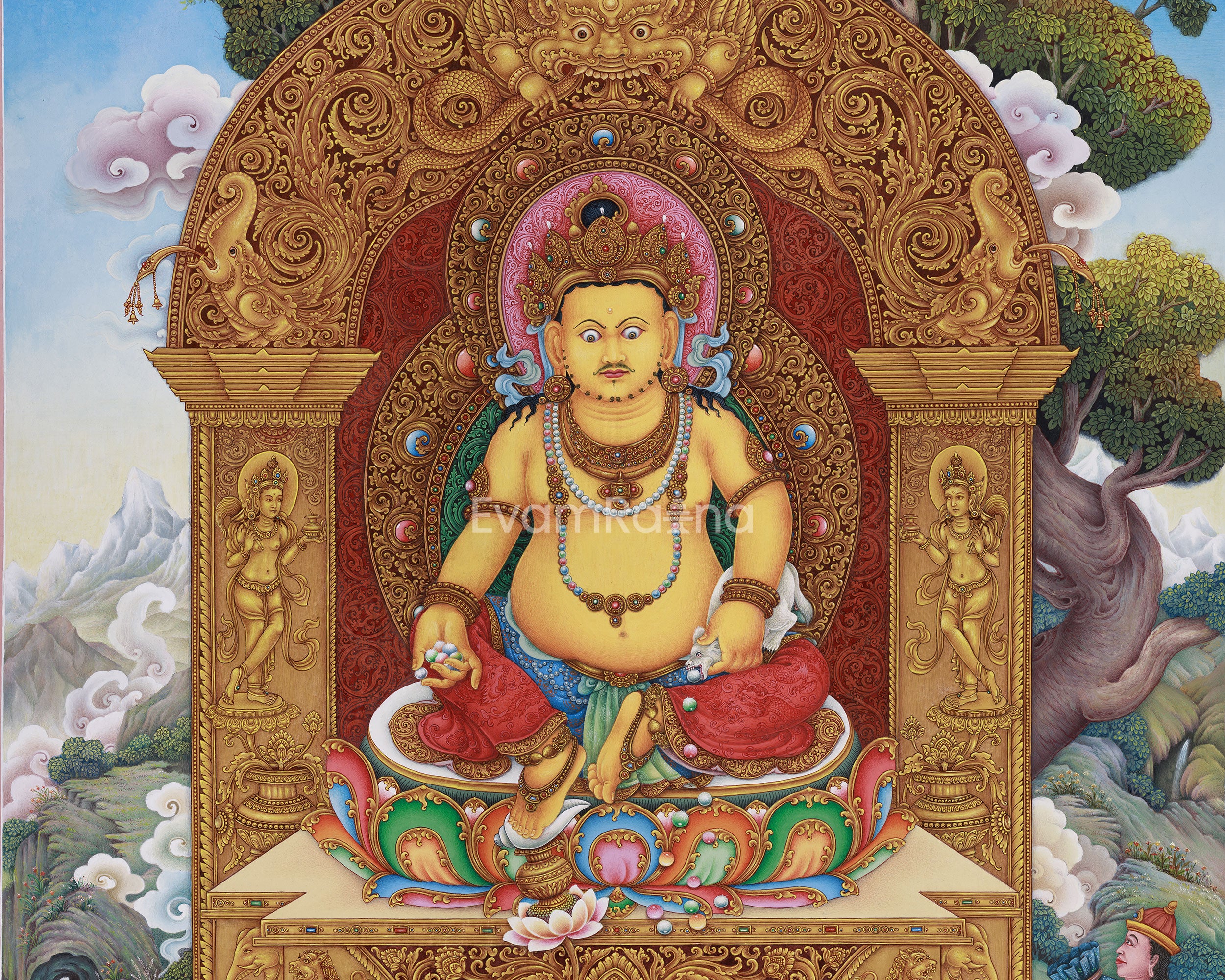 Dzambhala, Deity of Prosperity and Fortune | Radiant Paubha Art for Abundance