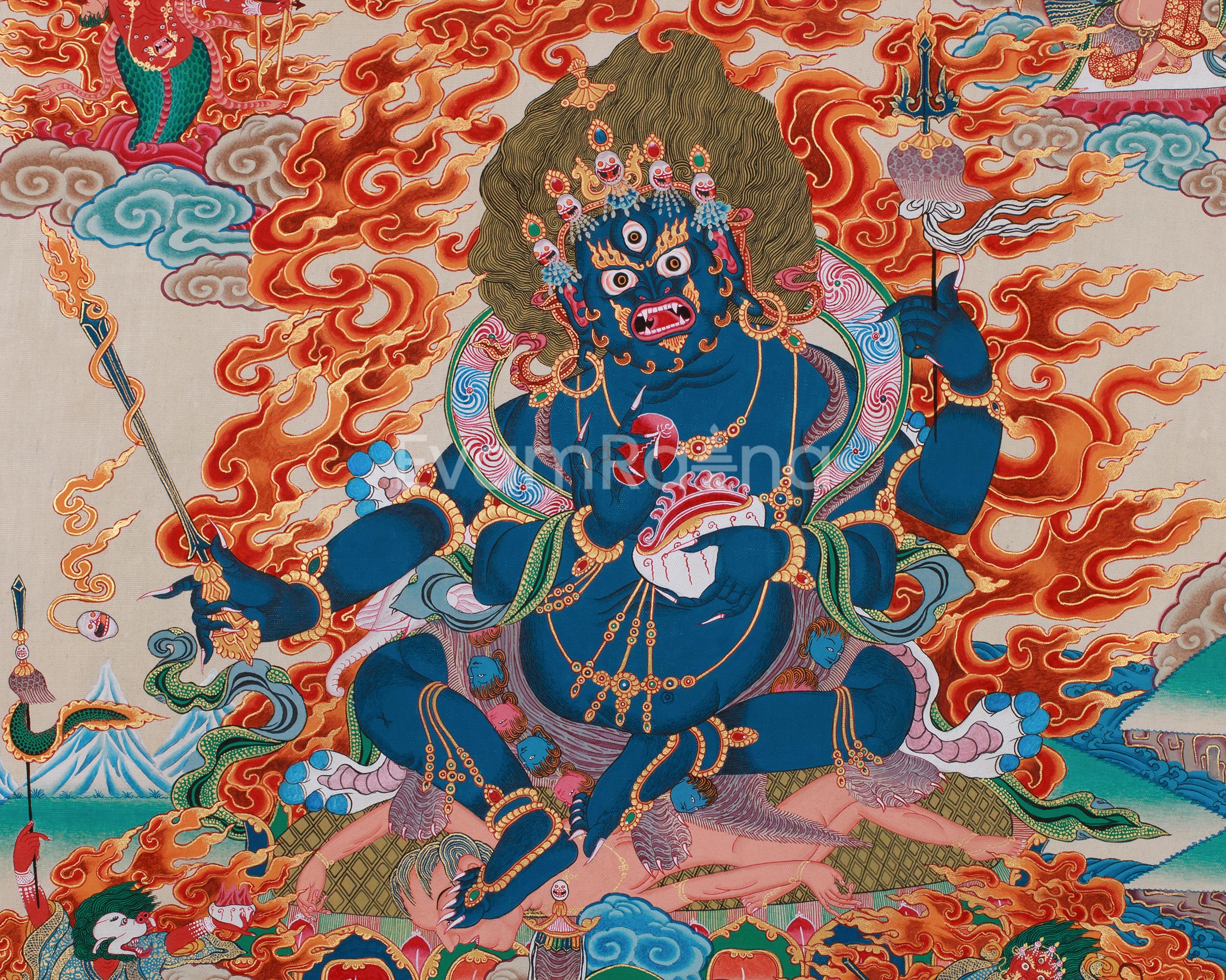 4-Armed Mahakala Painting | Fierce Protector Deity of Wisdom and Power