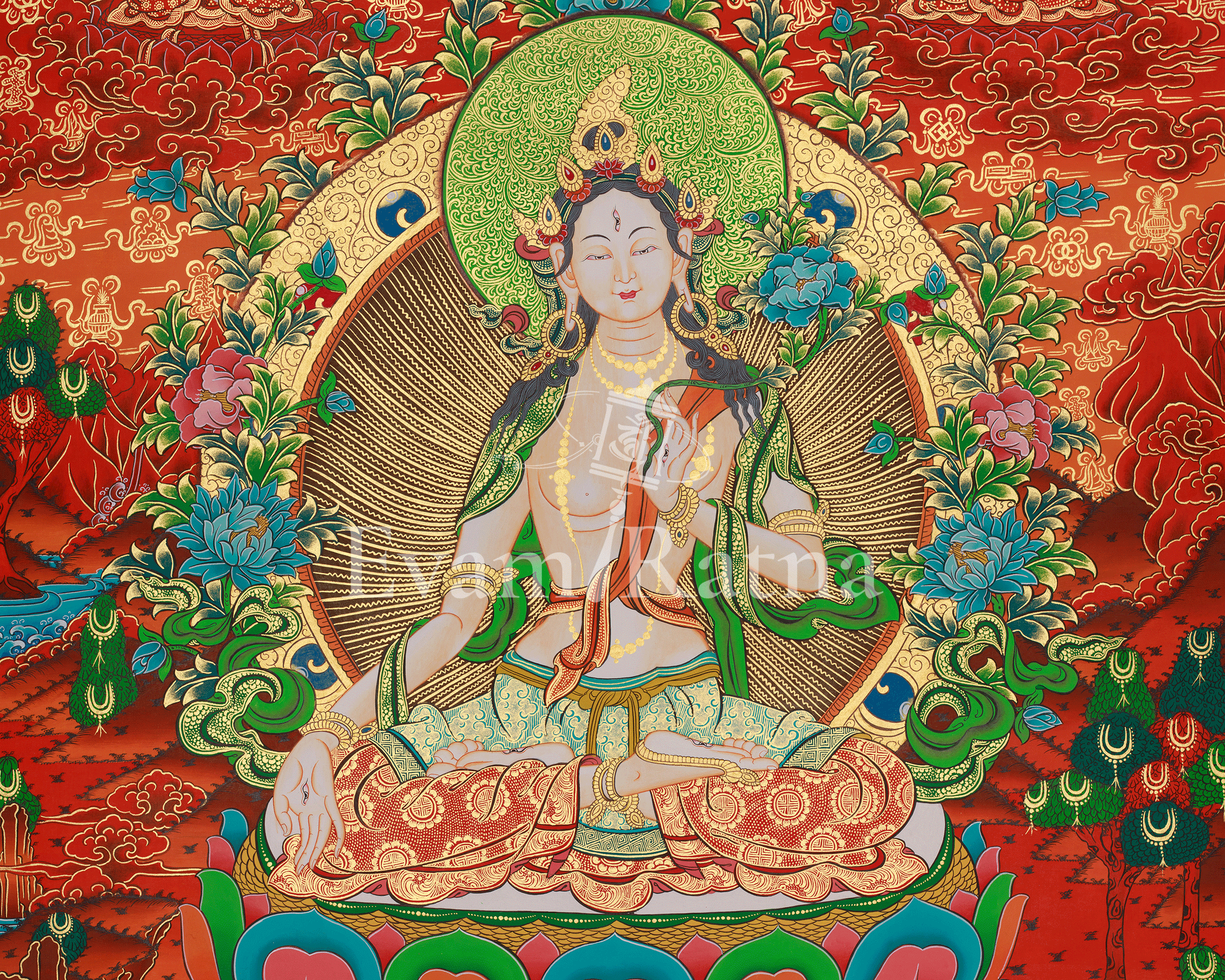 White Tara Healing Deity Thangka | Longevity, Compassion, and Peaceful Protection Art