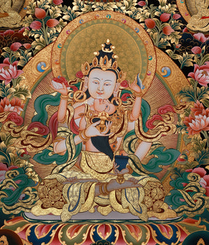 Unique Tibetan Vajrasattva and Consort Thangka | Spiritual Masterpiece with Gold Accents