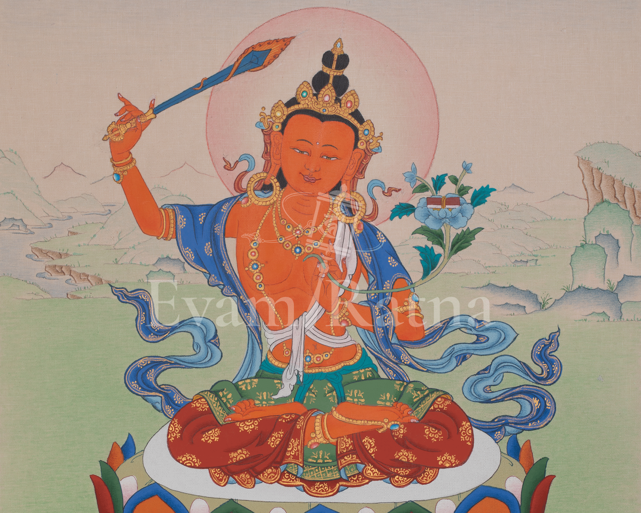Manjushri Devotional Thangka | Sword of Wisdom | Thangka Painting