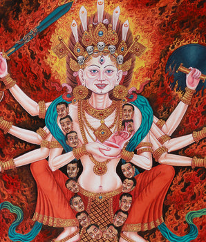 Wrathful Chamunda Thangka | The Fierce Goddess of Tantric Rites