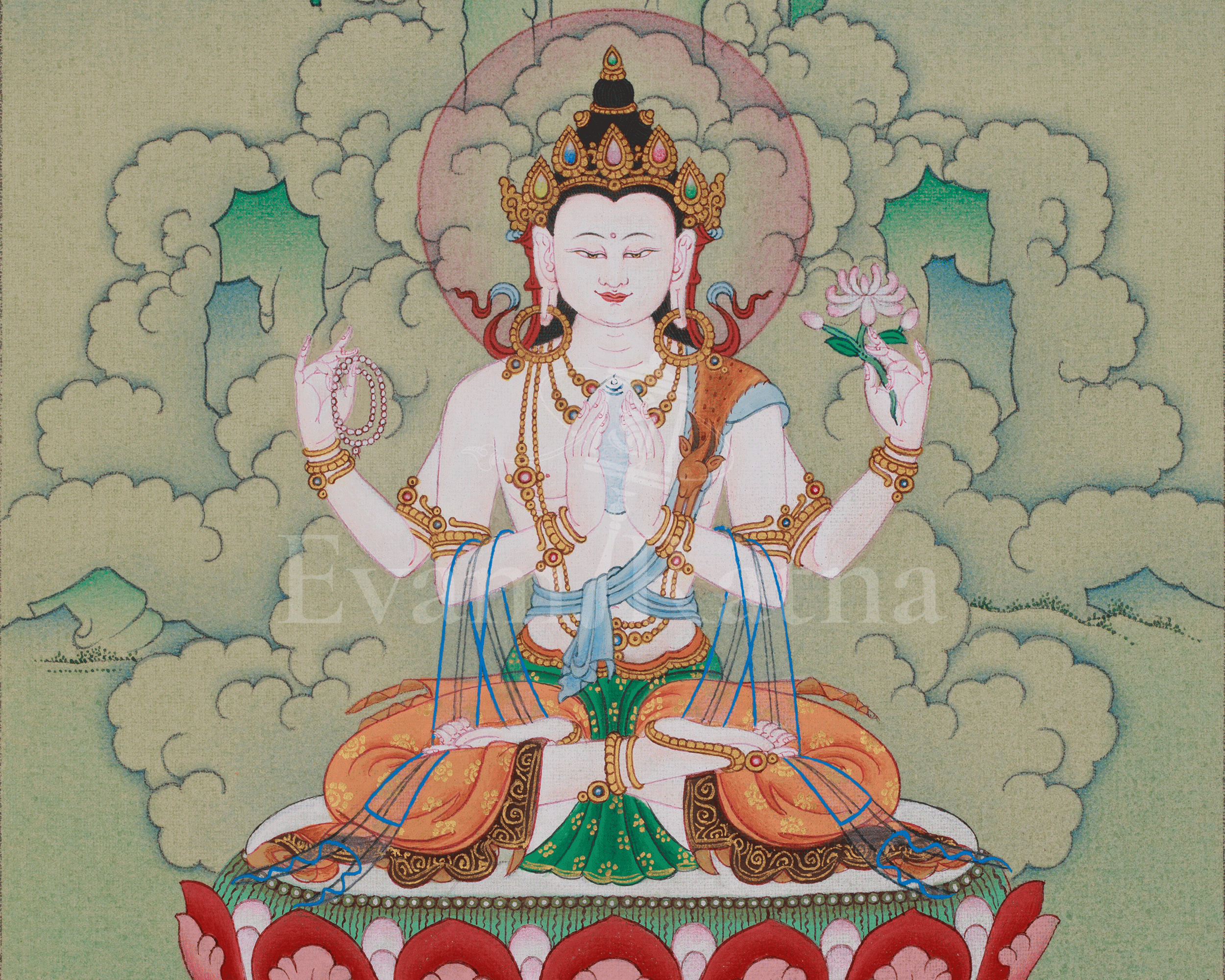 Chenrezig Buddhist Artwork | Compassion Deity | Himalayan Thangka