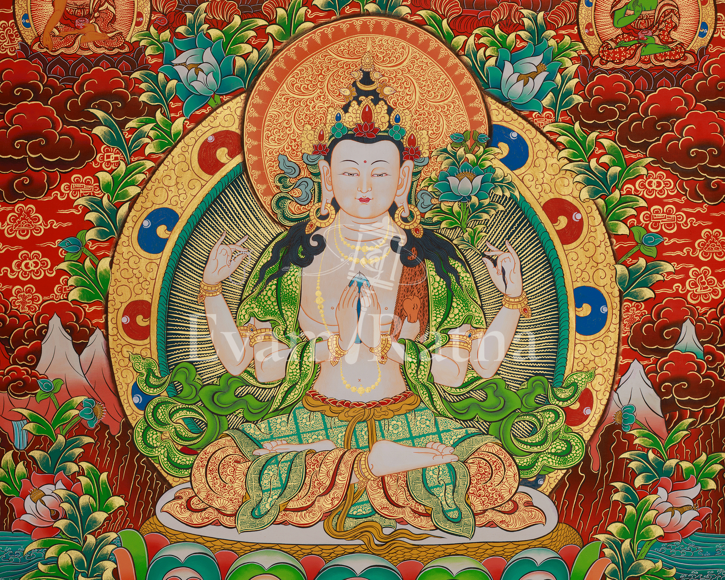 Sacred Chenrezig Artwork | Tibetan Compassion Deity | Avalokiteshvara Thangka