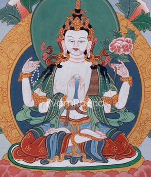 Traditional Hand Painted Chenrezig Thangka Painting | Chenrezig Thangka
