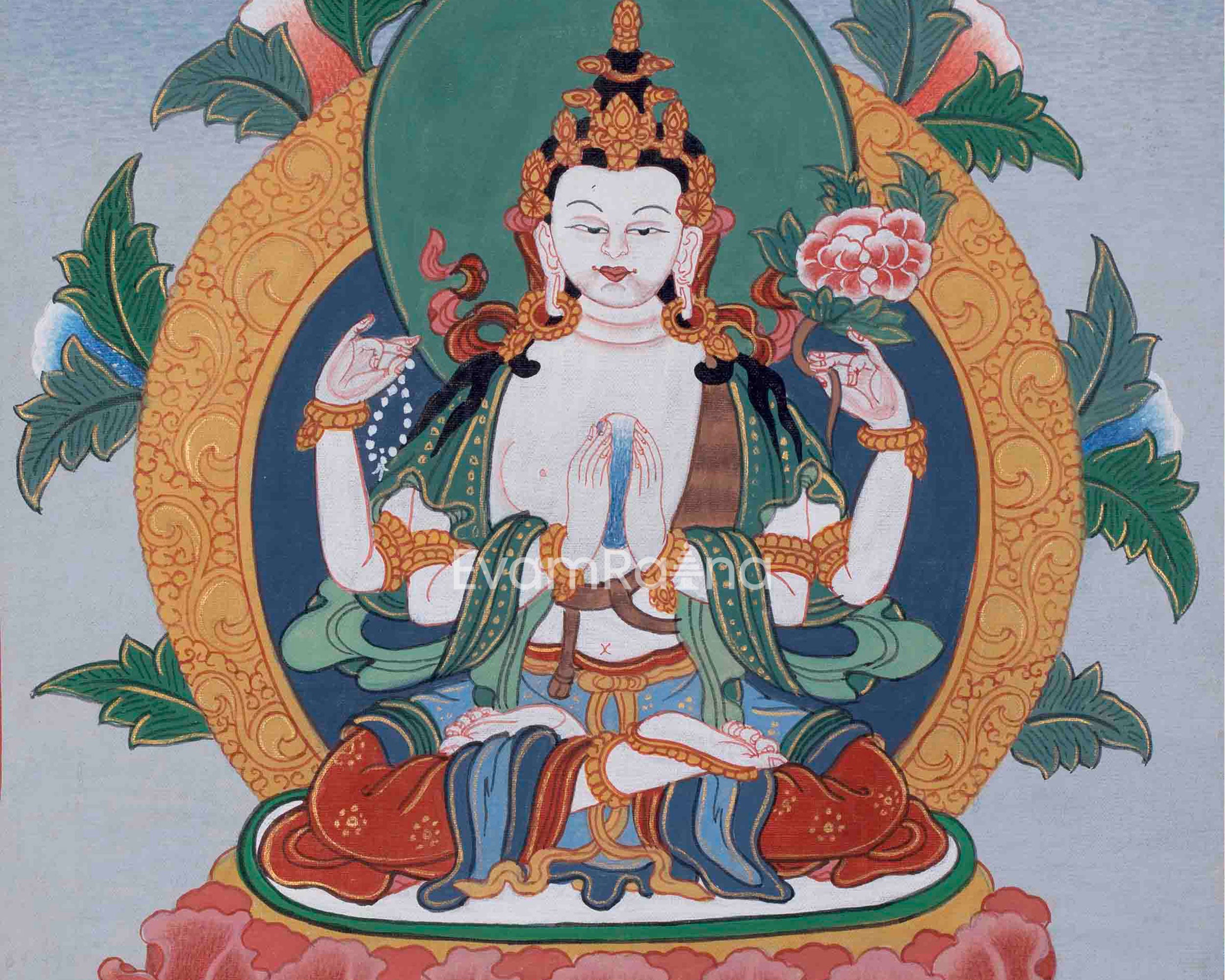 Traditional Hand Painted Chenrezig Thangka Painting | Chenrezig Thangka
