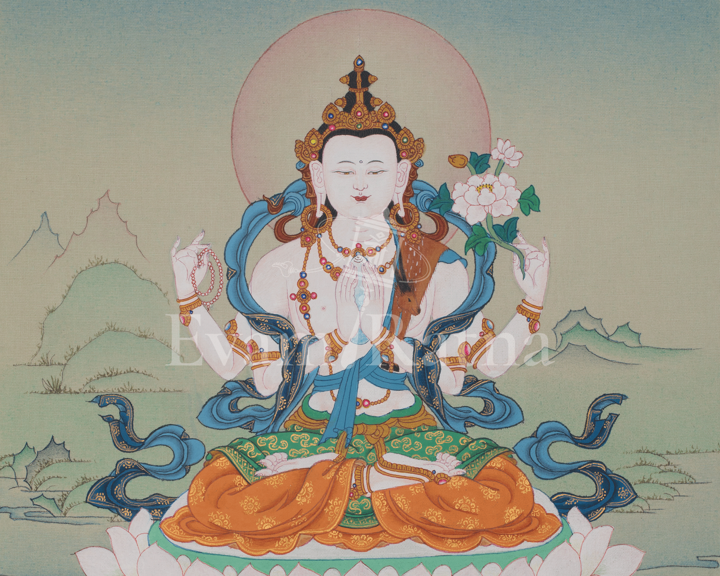 Chenrezig Bodhisattva Artwork | Sacred Buddhist Painting | Hand-painted Thangka