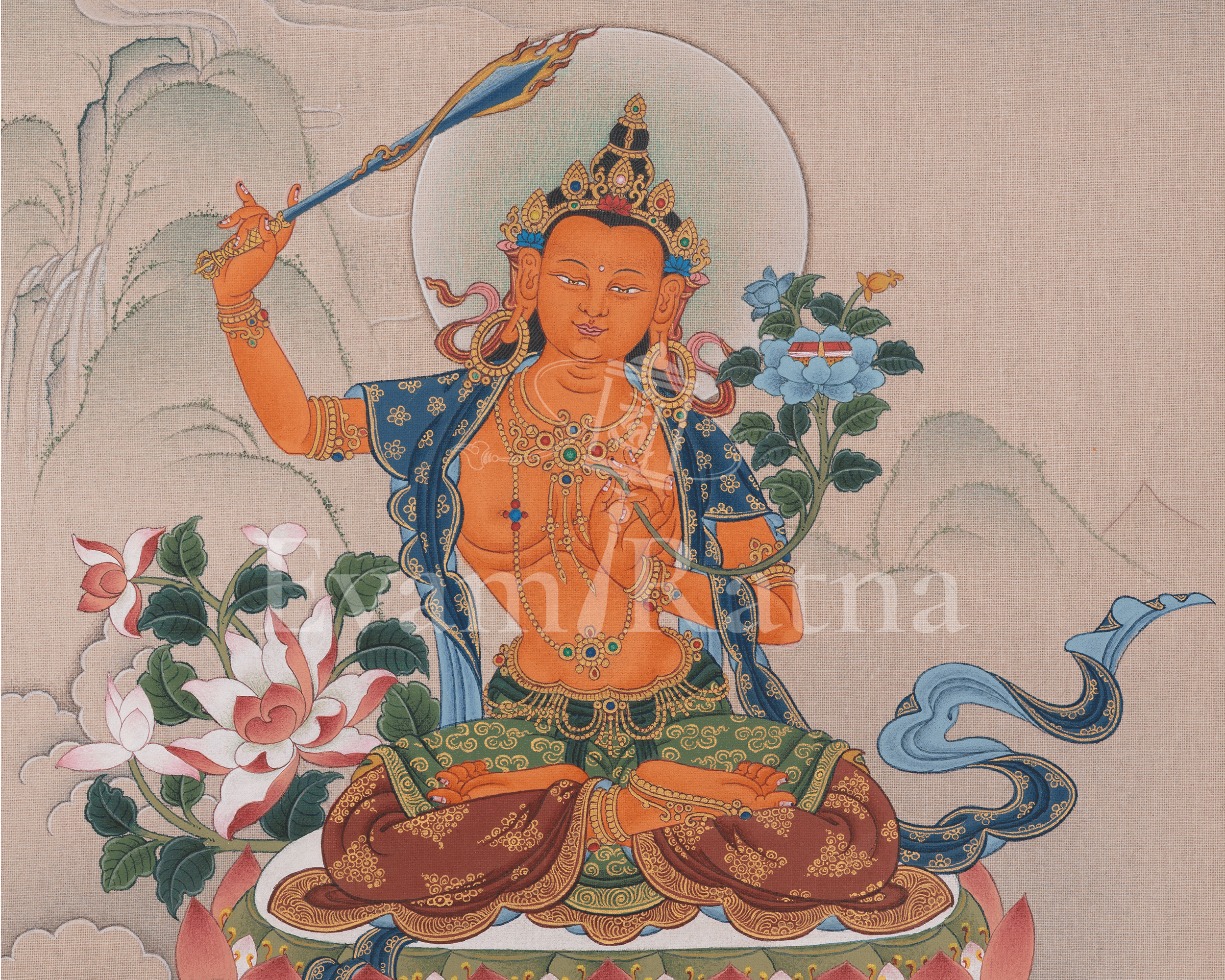 Manjushri Sacred Art | Bodhisattva Deity | Buddhist Thangka