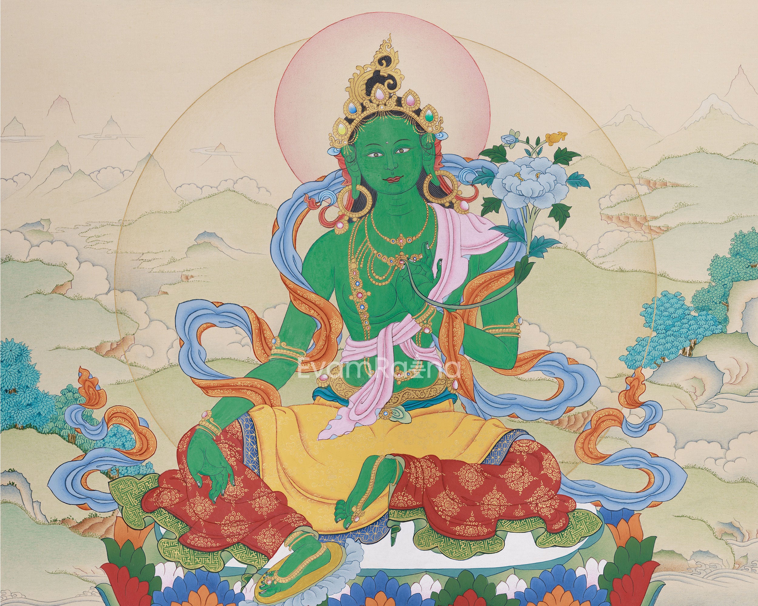 Female Buddha, Green Tara Painting | Compassionate Goddess of Liberation
