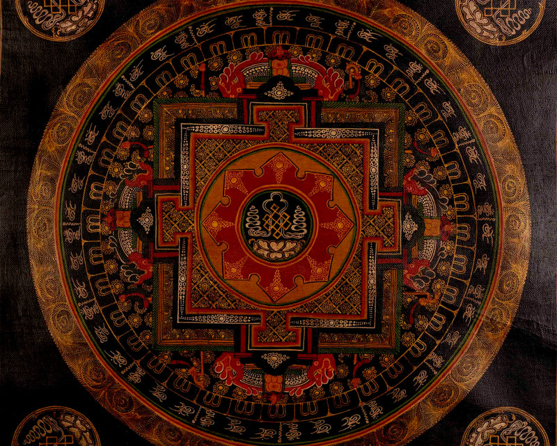 Oil Varnished Endless Knot Mandala Thangka | Hand Painted Mandala Art