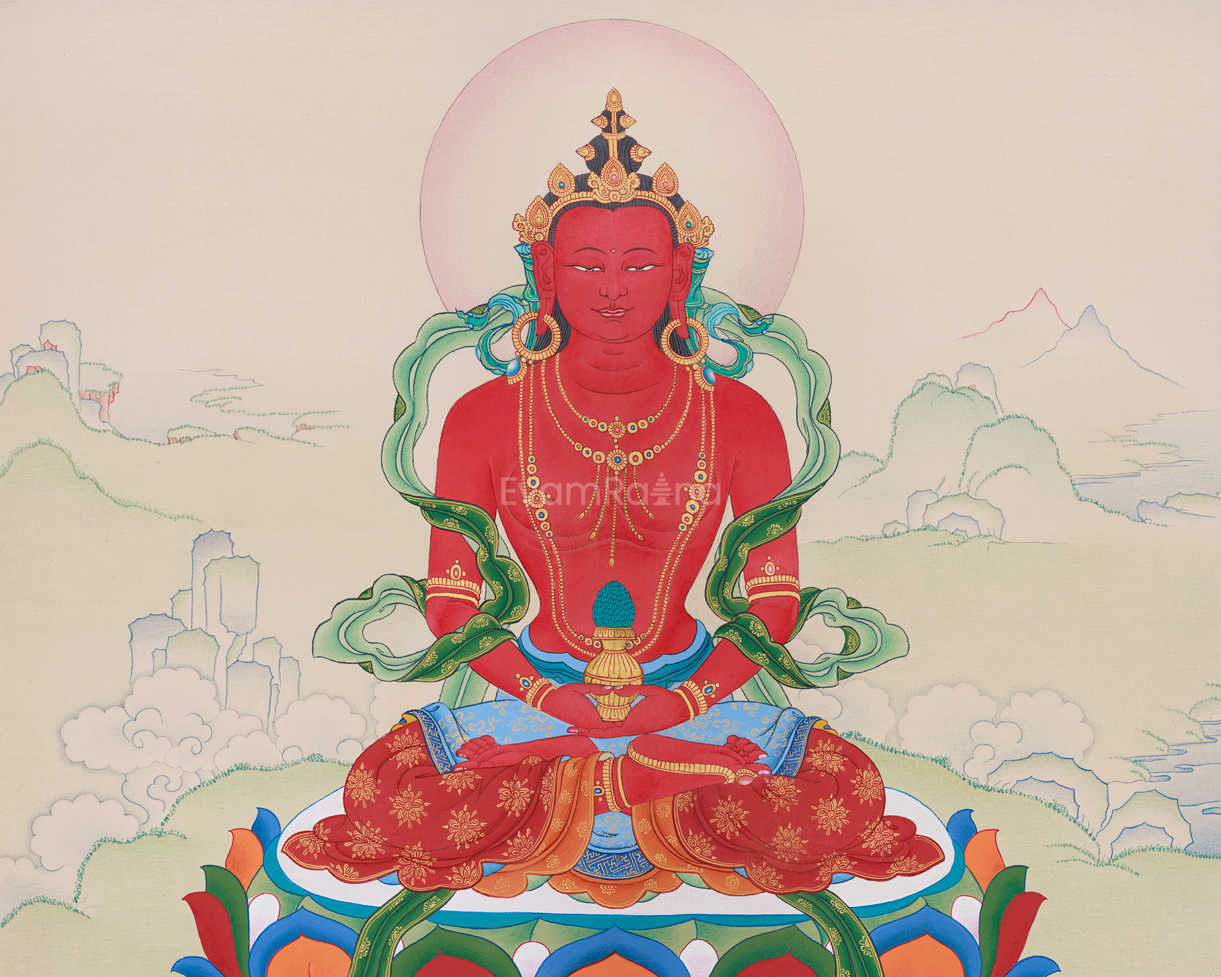 Hand-Painted Buddha Amitayus Thangka | Symbol of Long Life and Enlightened Grace