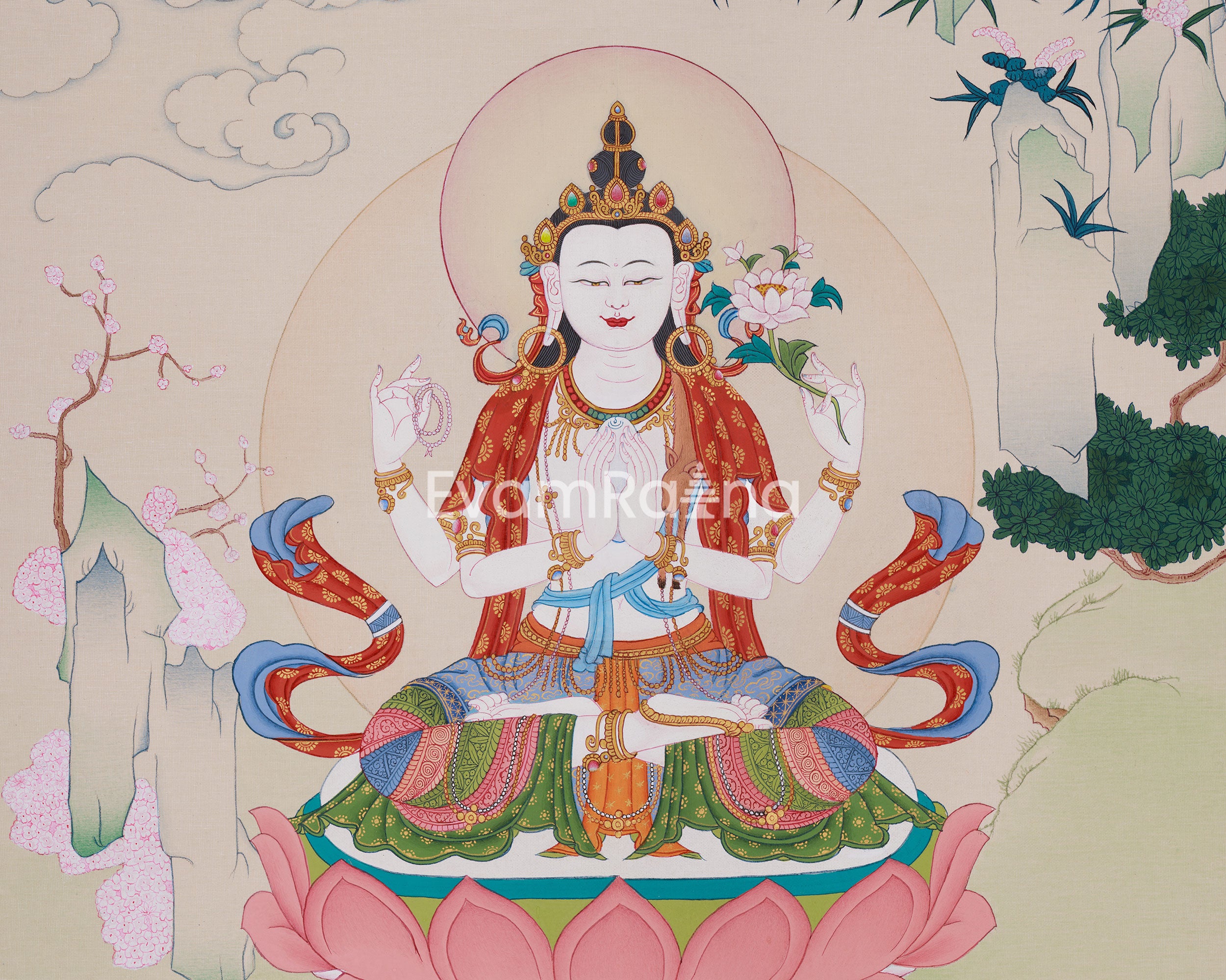 Compassion Deity Chenrezig Thangka | Bodhisattva Artwork