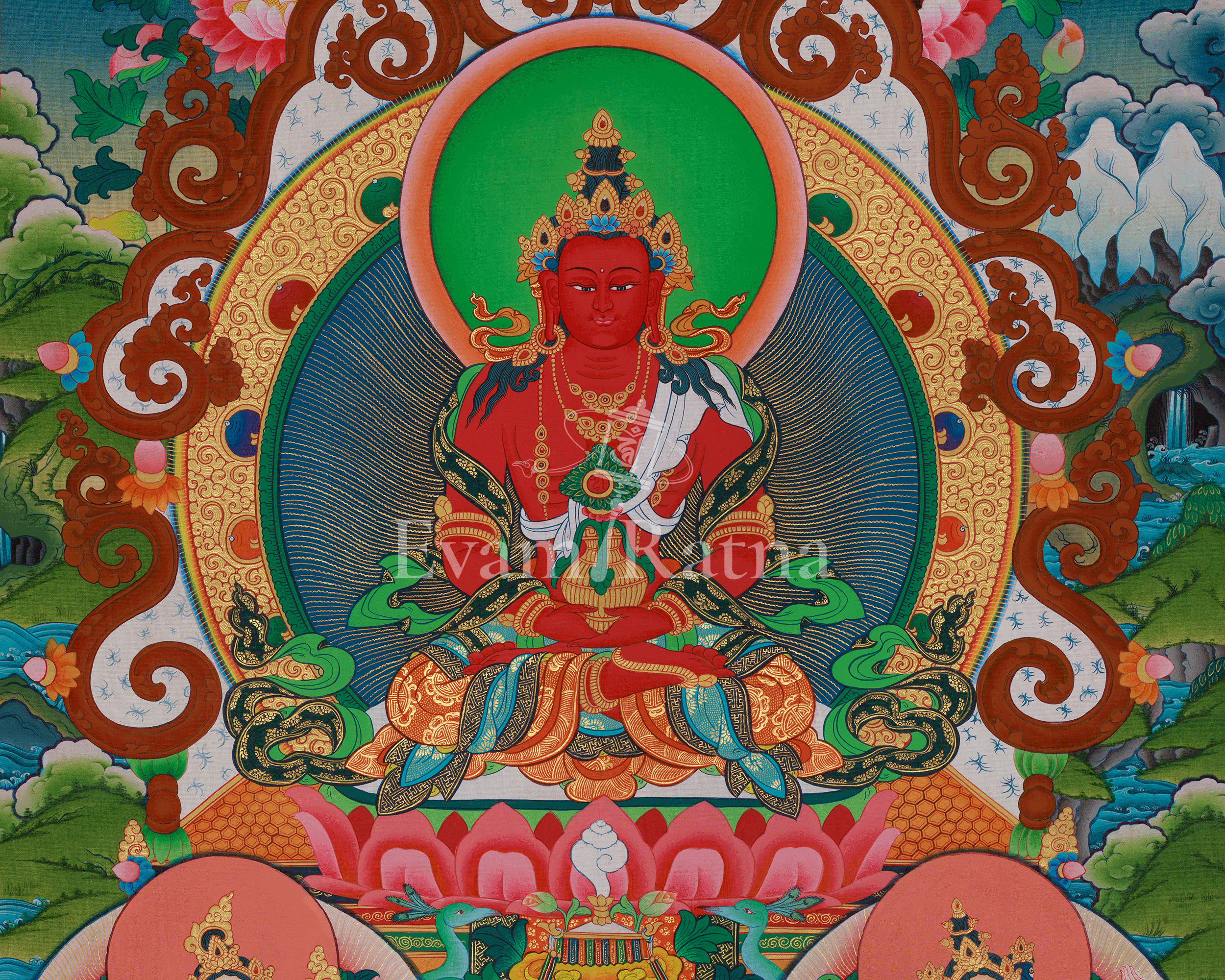 Long Life Amitayus Buddha Thangka | Deity of Infinite light and Compassion