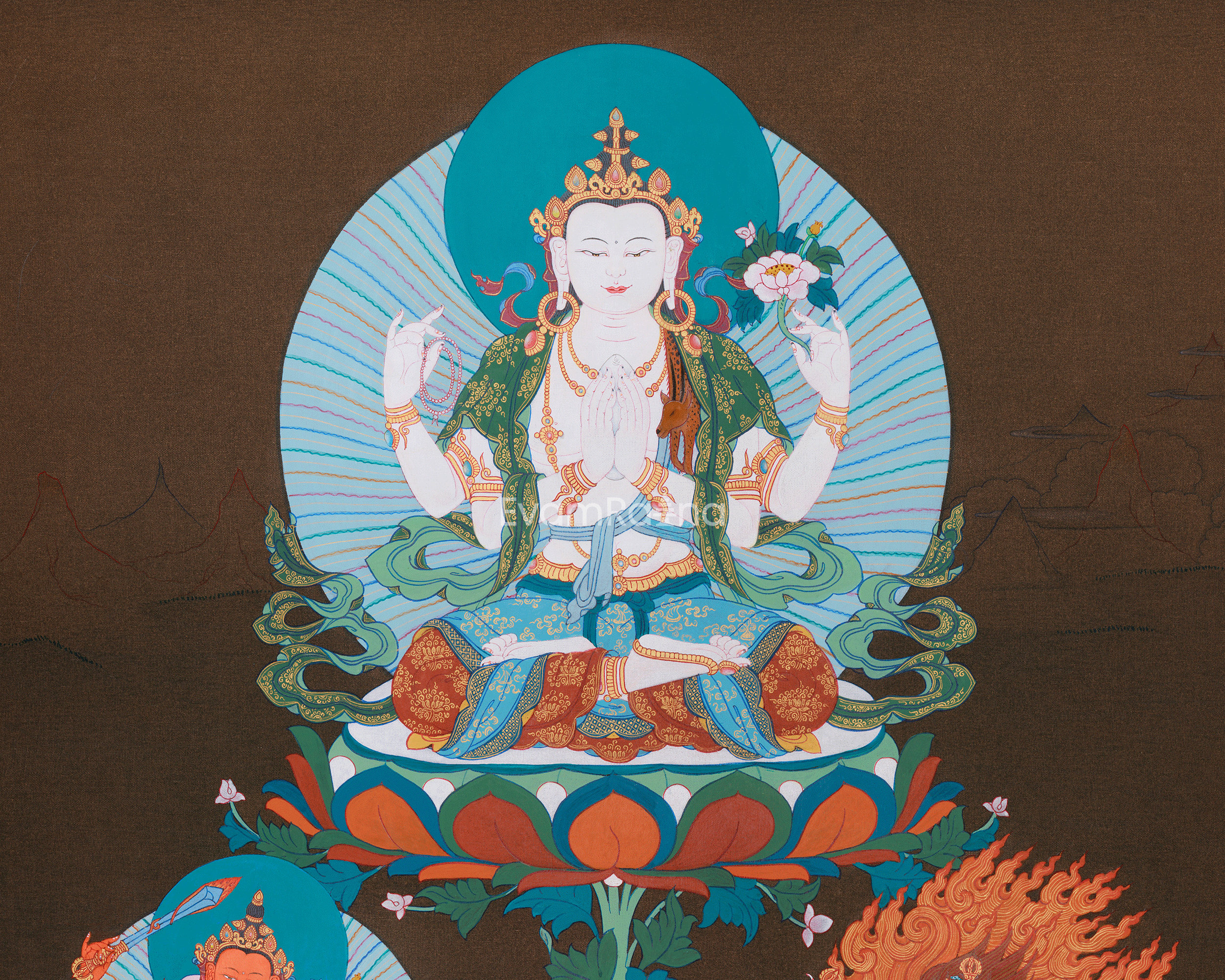 Three Tibetan Bodhisattvas: Chenrezig, Manjushri, and Vajrapani | Buddhist Altar