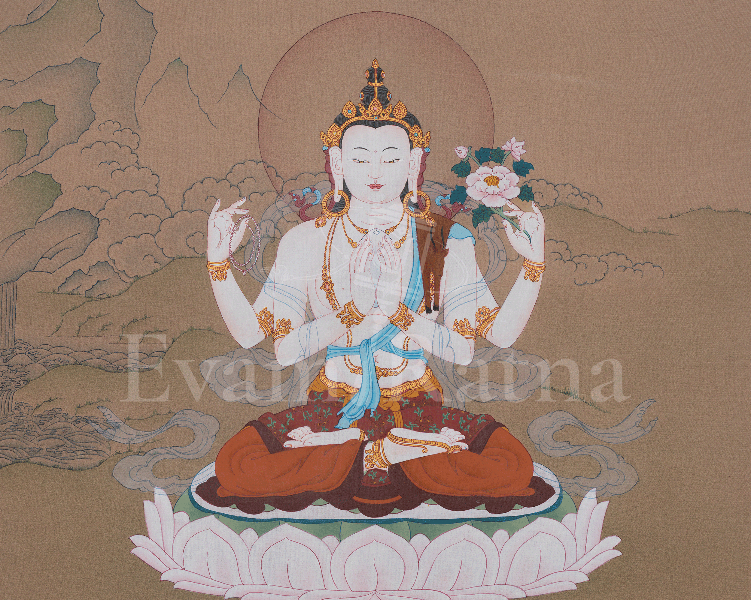 Chenrezig Compassion Deity Thangka | Avalokiteshvara Artwork | Mercy of all buddhas