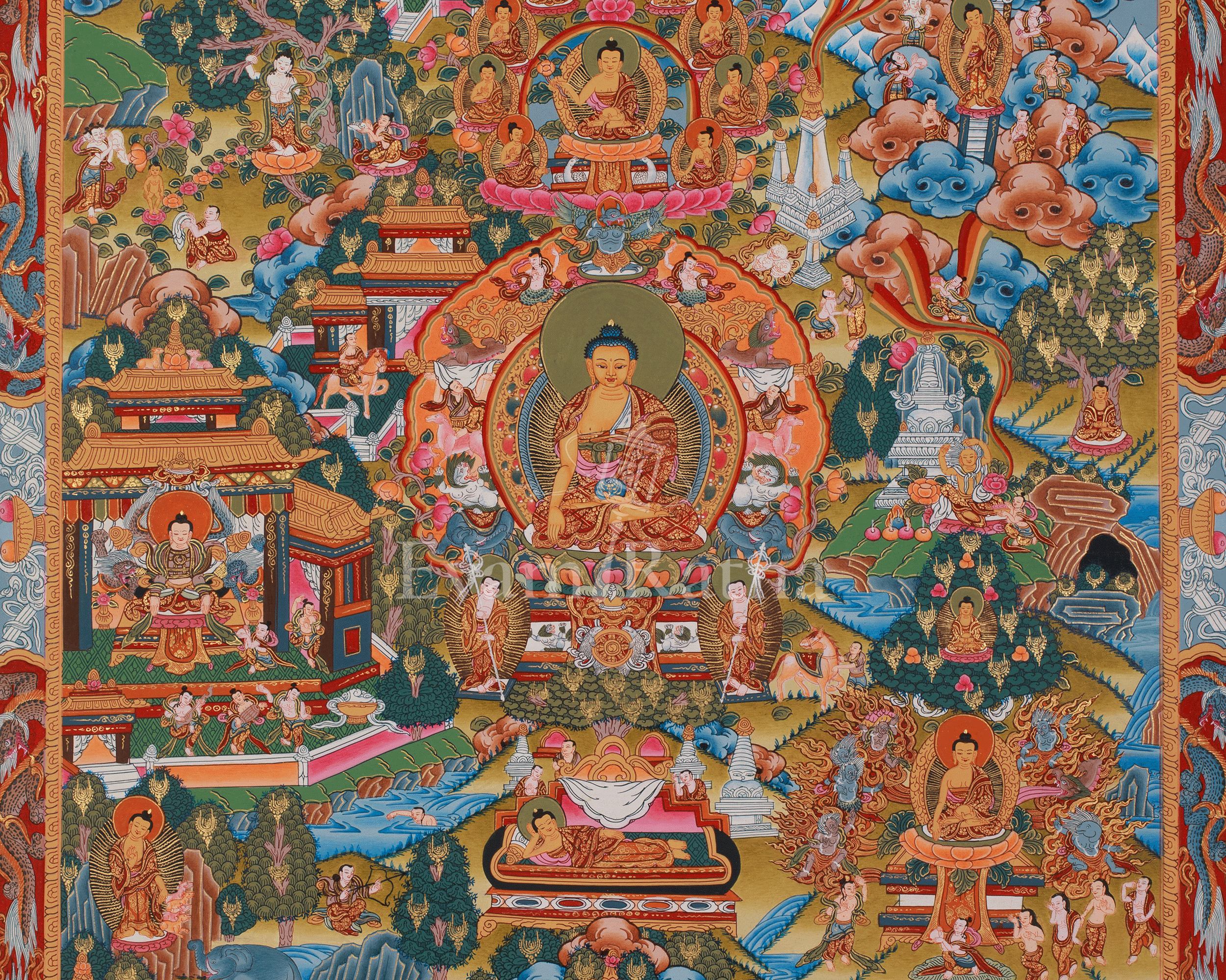 Traditional Thangka of Buddha's Life Story | Journey From Birth to Enlightenment