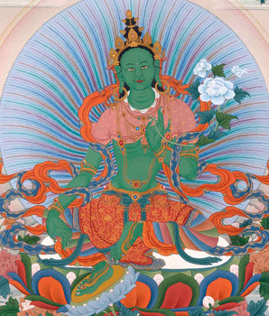 Traditionally Crafted Thangka Print For 21 Tara Praise | Tibetan Thangka Print For Mindfuless | Tibetan Buddhism Art