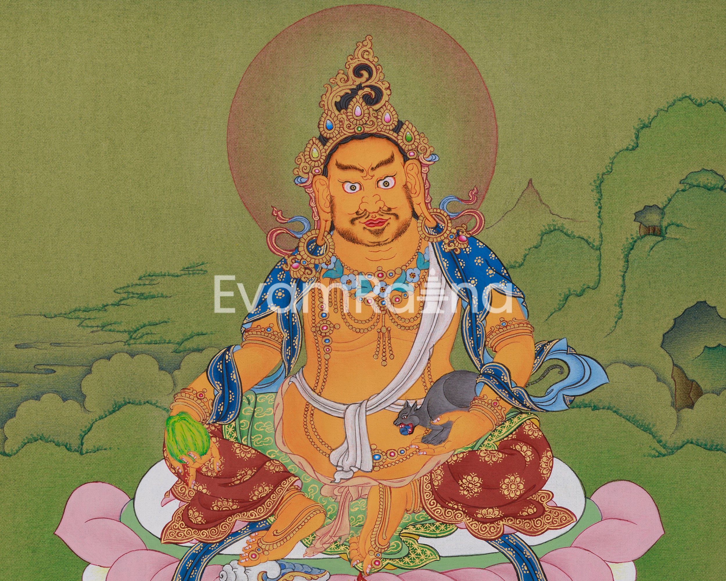 Himalayan Thangka of Dzambhala | A Divine Symbol of Wealth