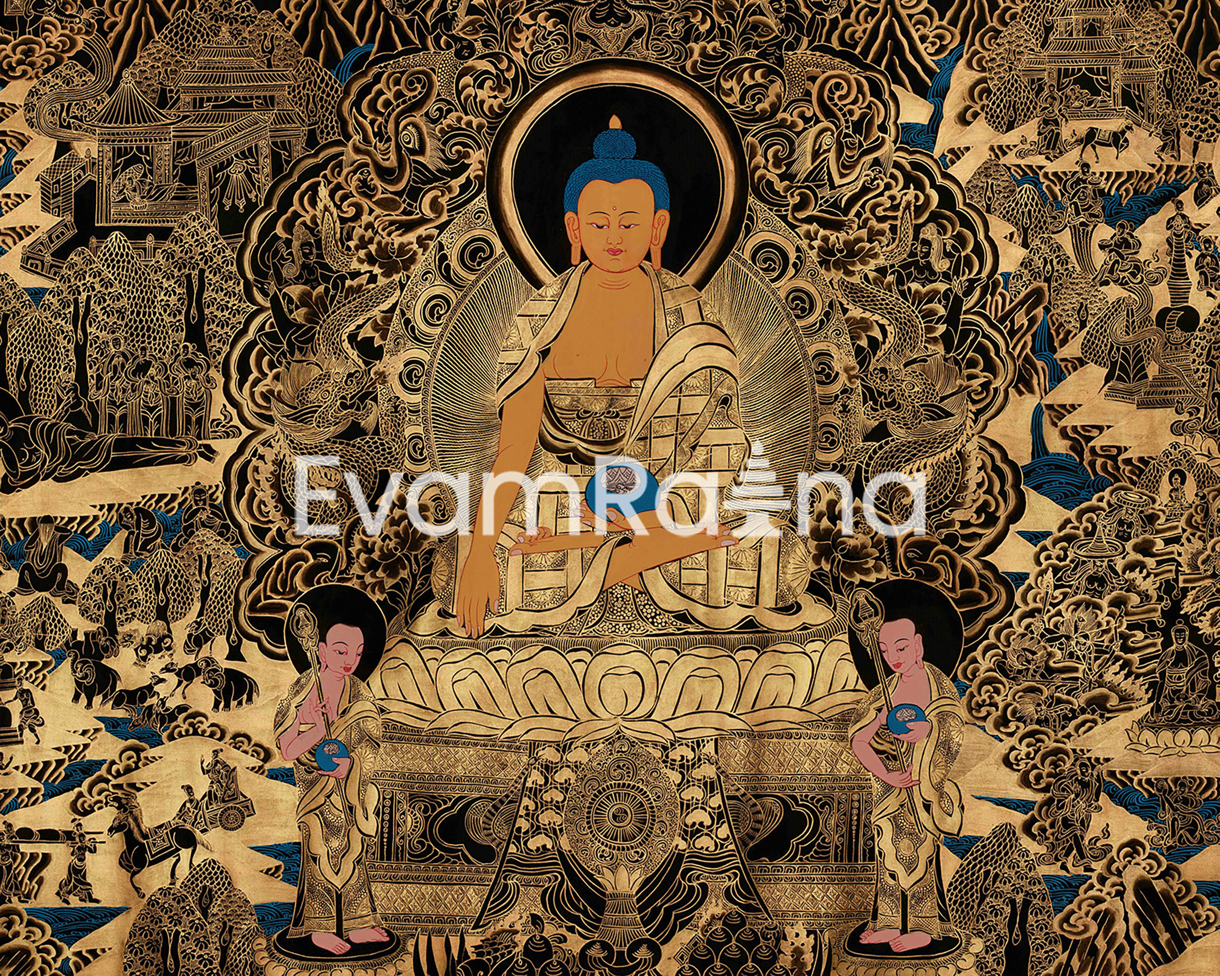 Buddha’s Life Story Thangka | A Timeless Representation of Spiritual Transformation