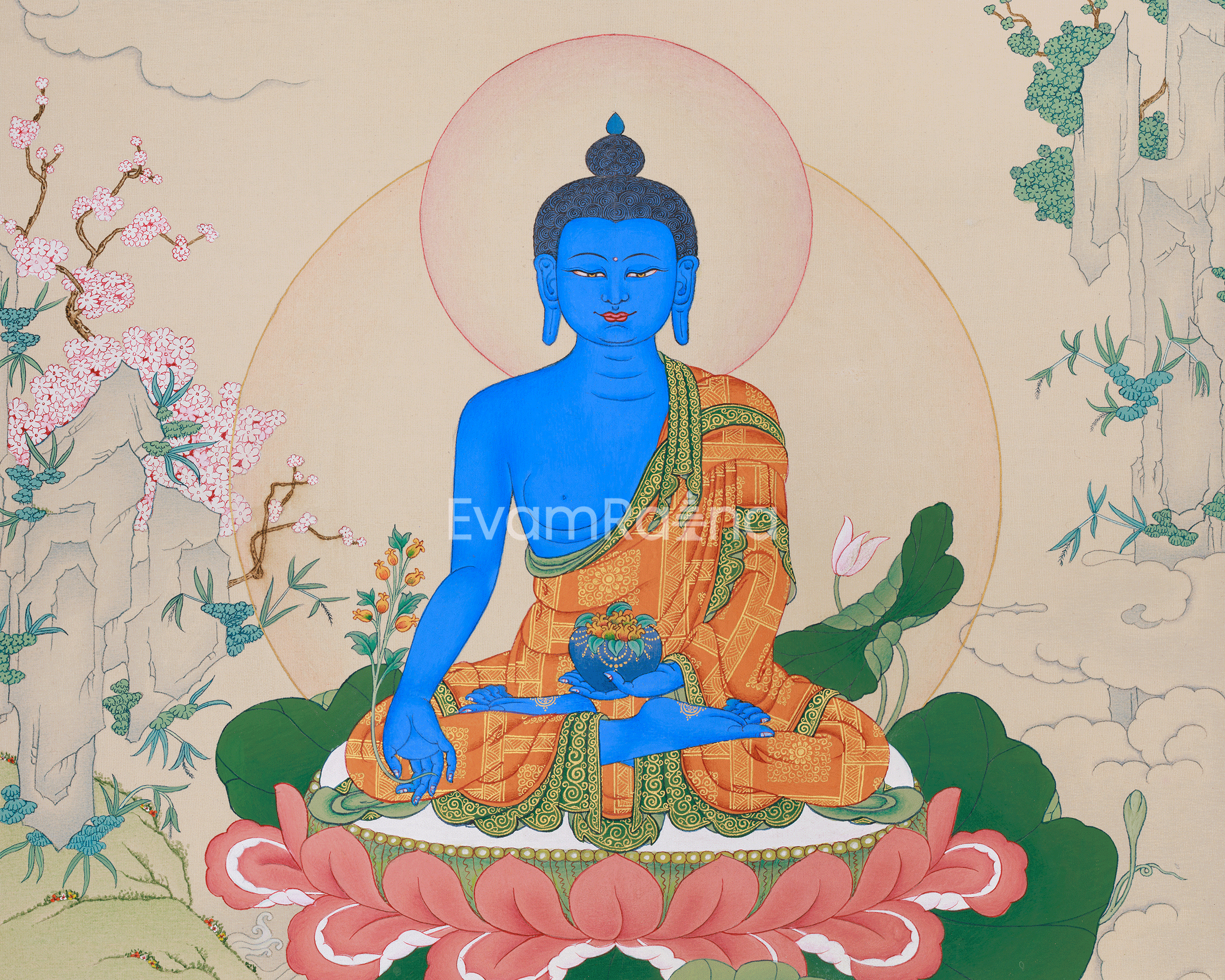 Healing Bhaisajyaguru Thangka | Buddha of Medicine and Spiritual Wellbeing