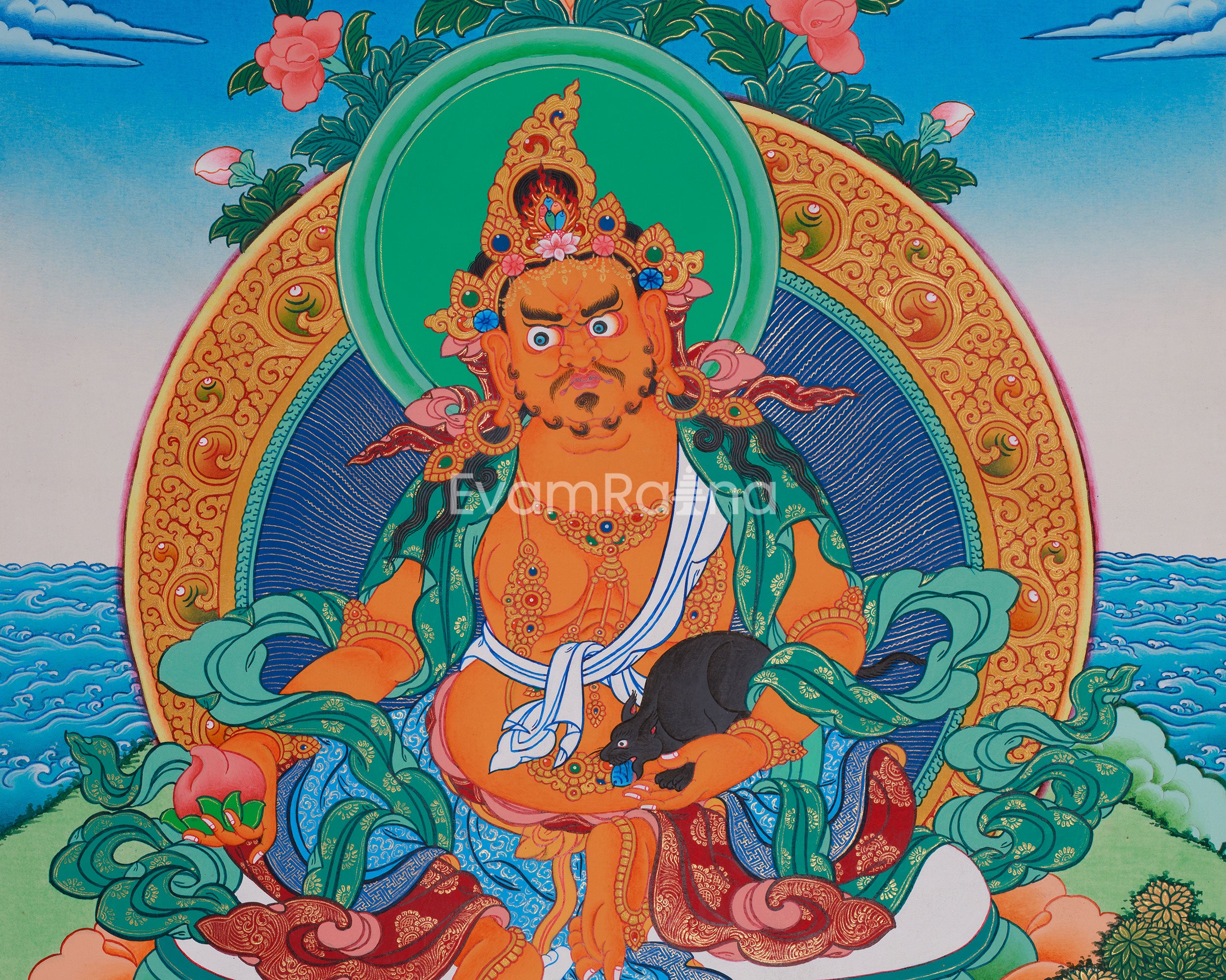 Yellow Jambhala Painting | The Wealth Deity of Prosperity and Abundance