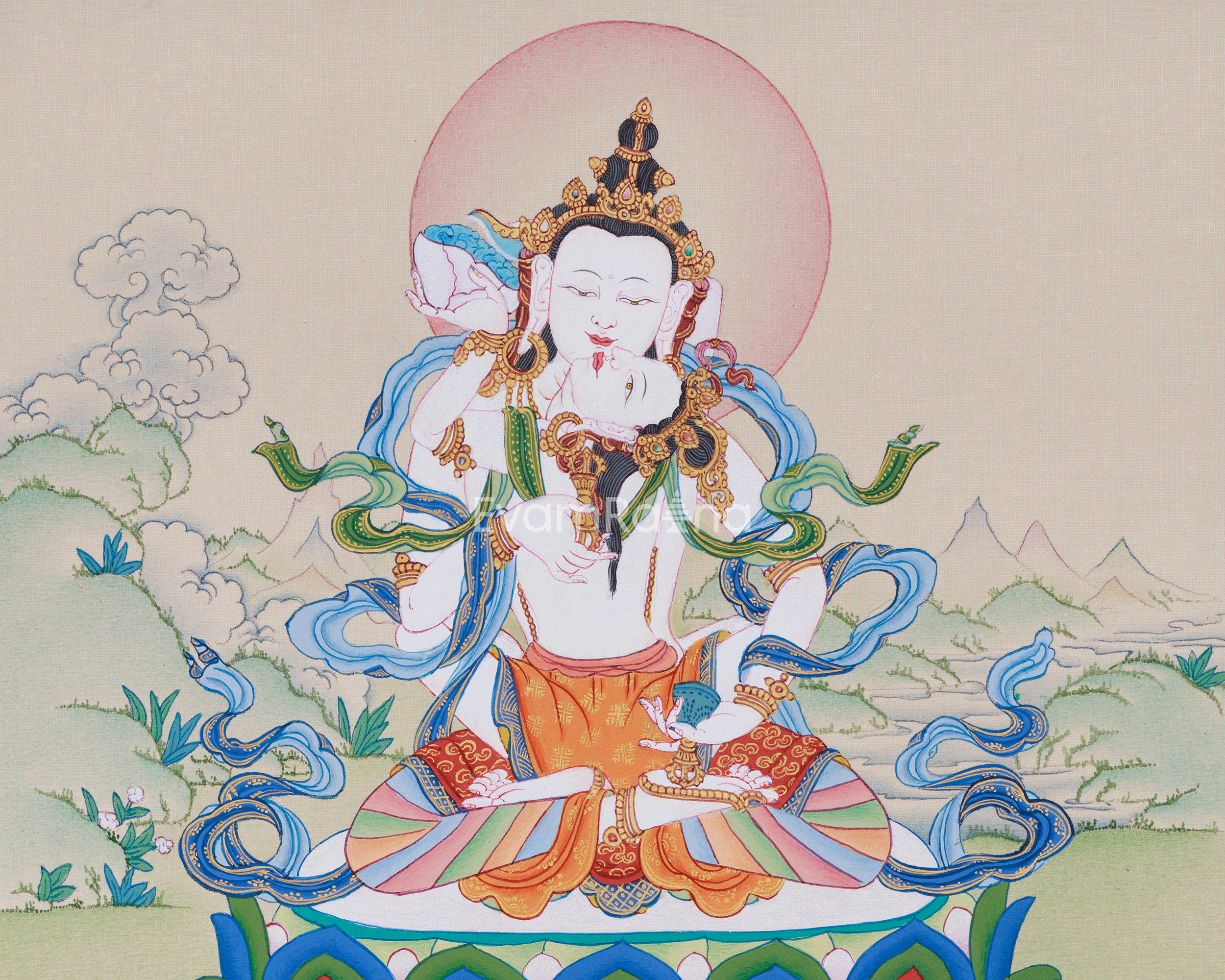 Thangka of Vajrasattva with Consort | The Buddha of Purification and Compassion